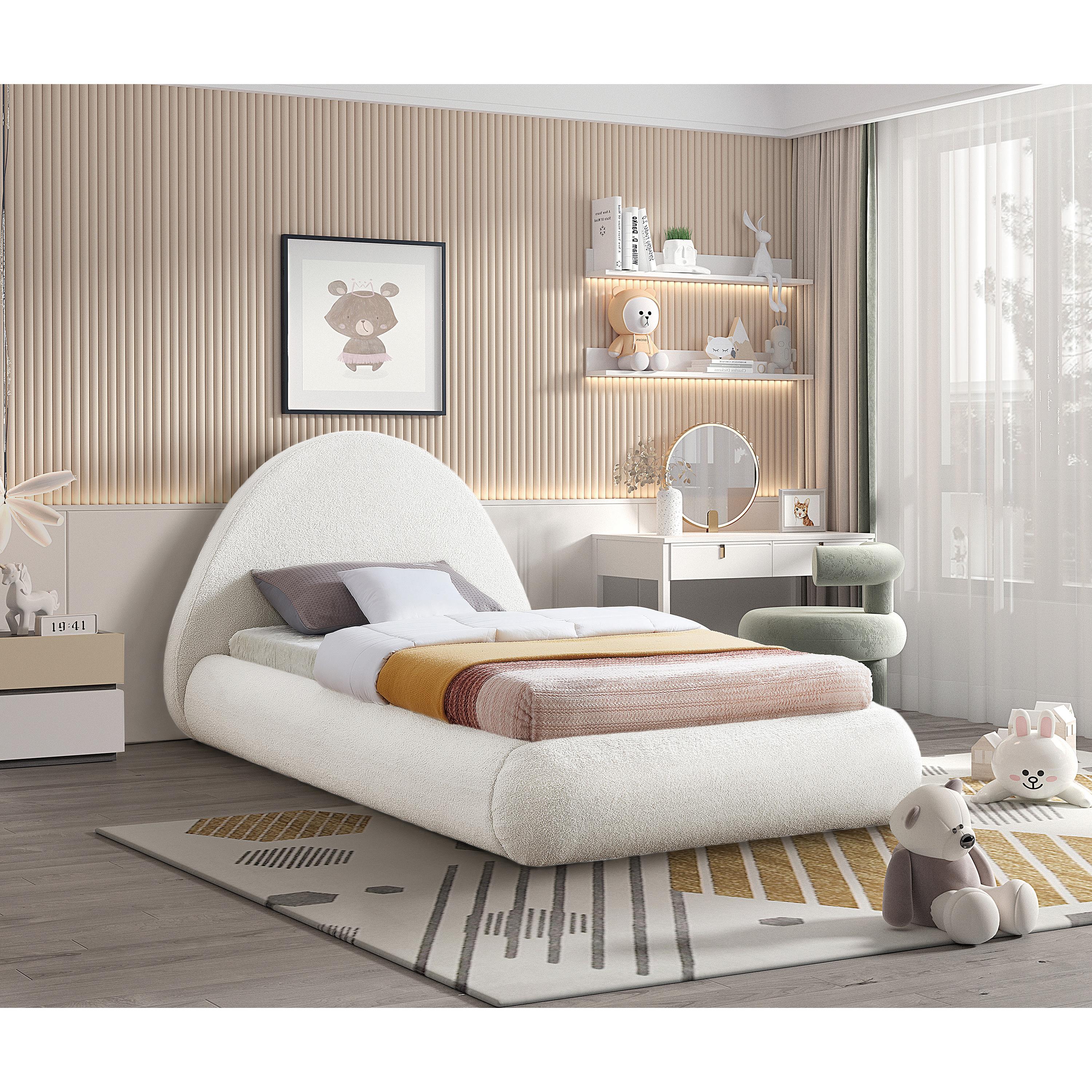 Meridian Rudy Cream Teddy Fabric Twin Bed