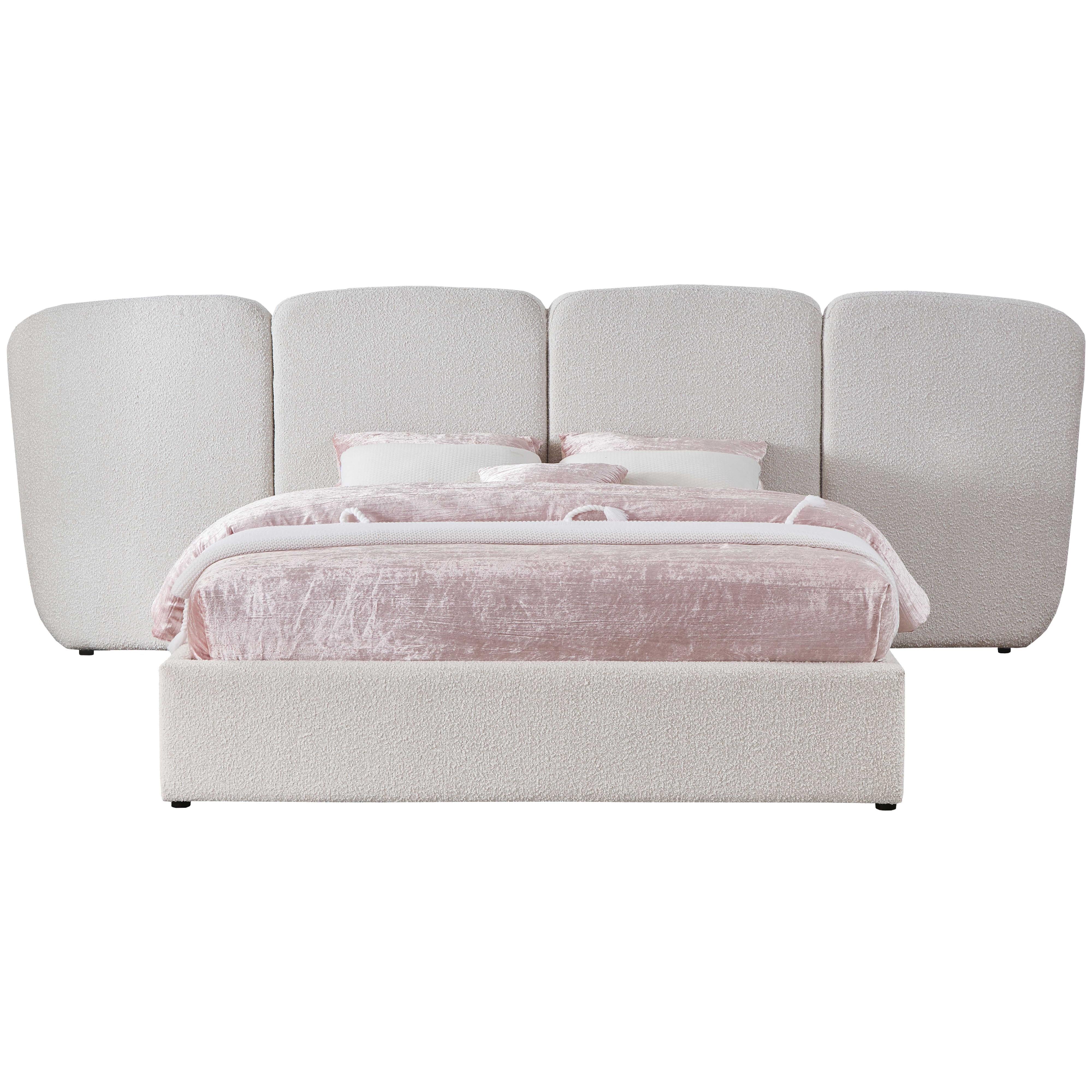 Meridian Shiloh Cream Boucle Fabric King Bed (3 Boxes)