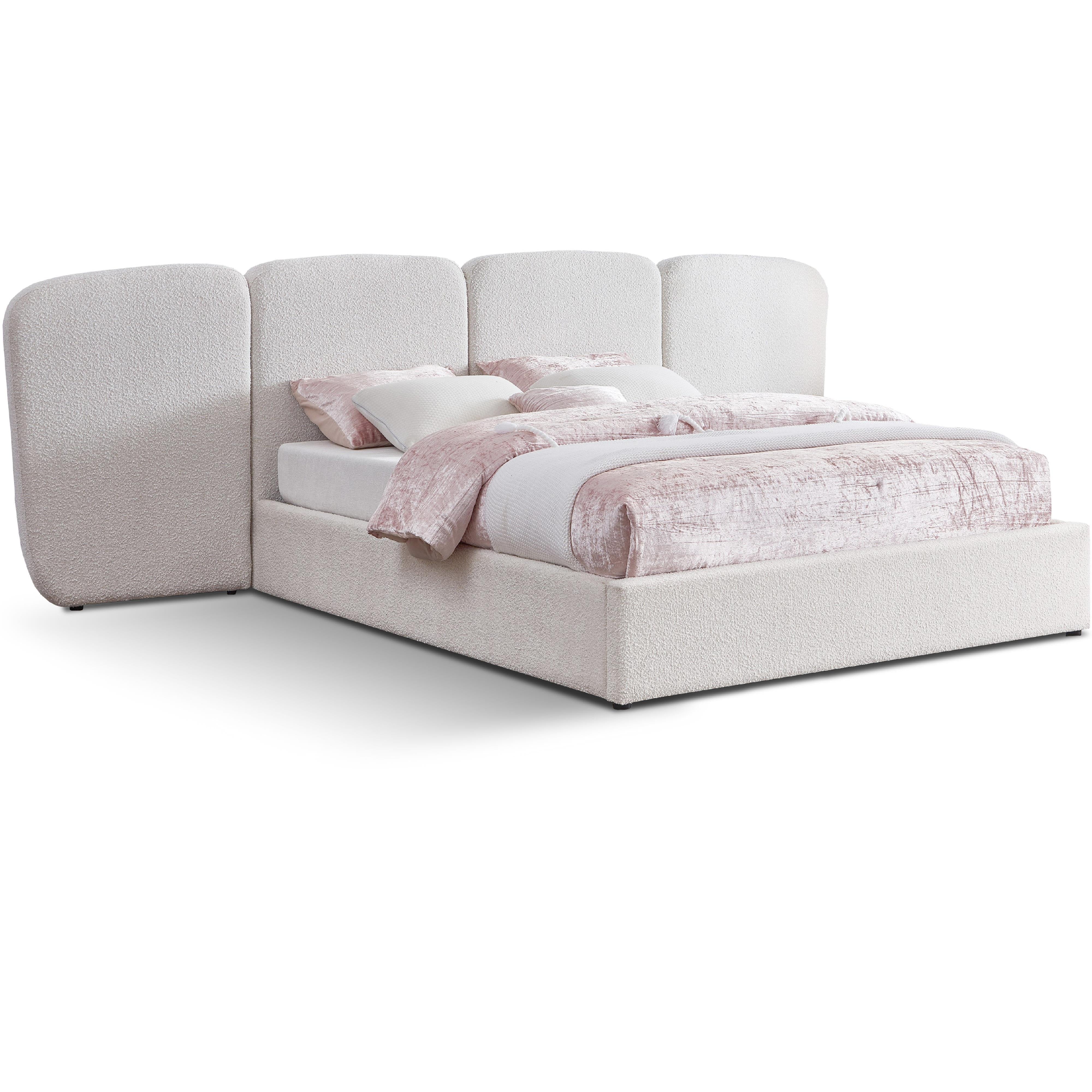 Meridian Shiloh Cream Boucle Fabric Queen Bed (3 Boxes)