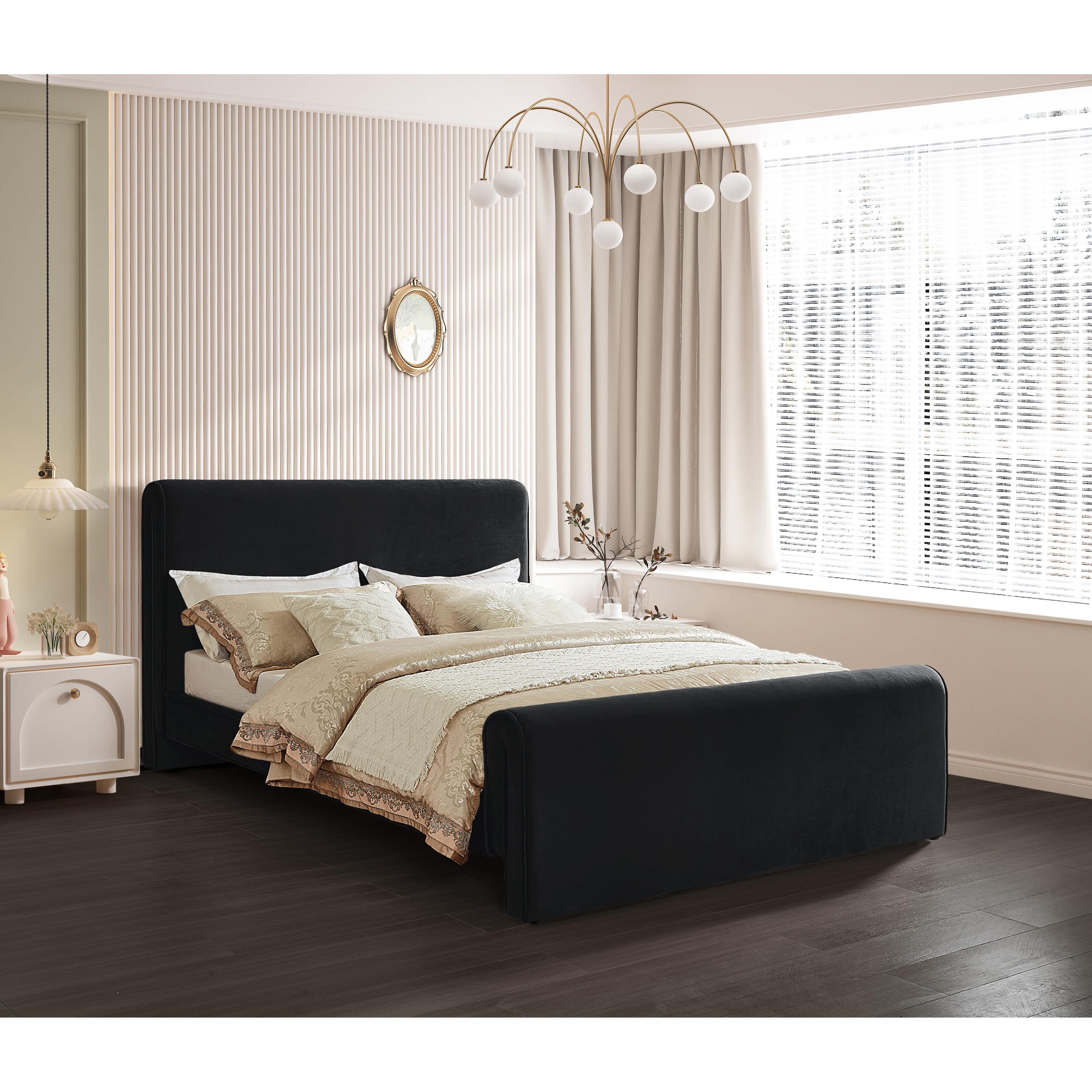 Meridian Sloan Black Velvet Full Bed (3 Boxes)