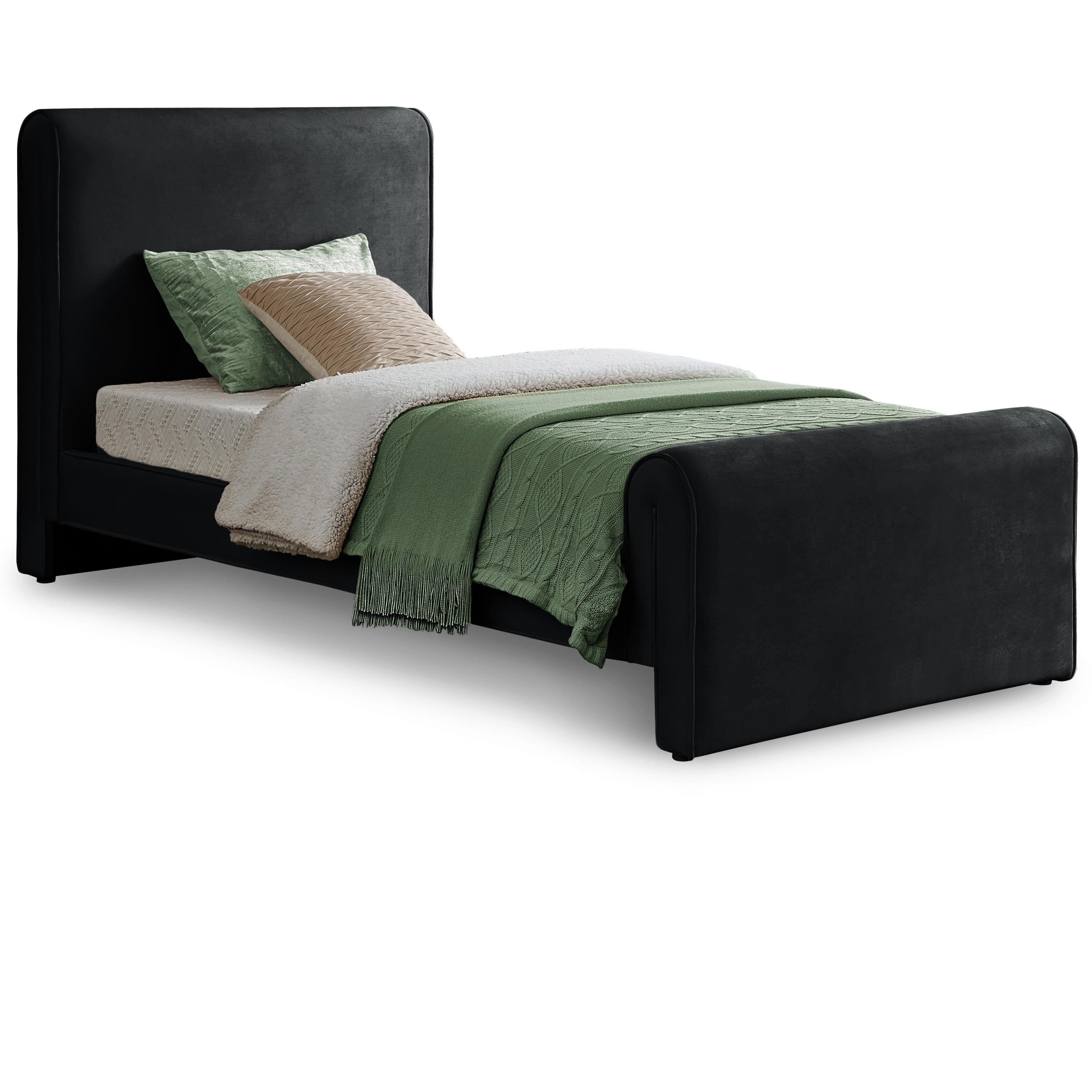 Meridian Sloan Black Velvet Twin Bed (3 Boxes)