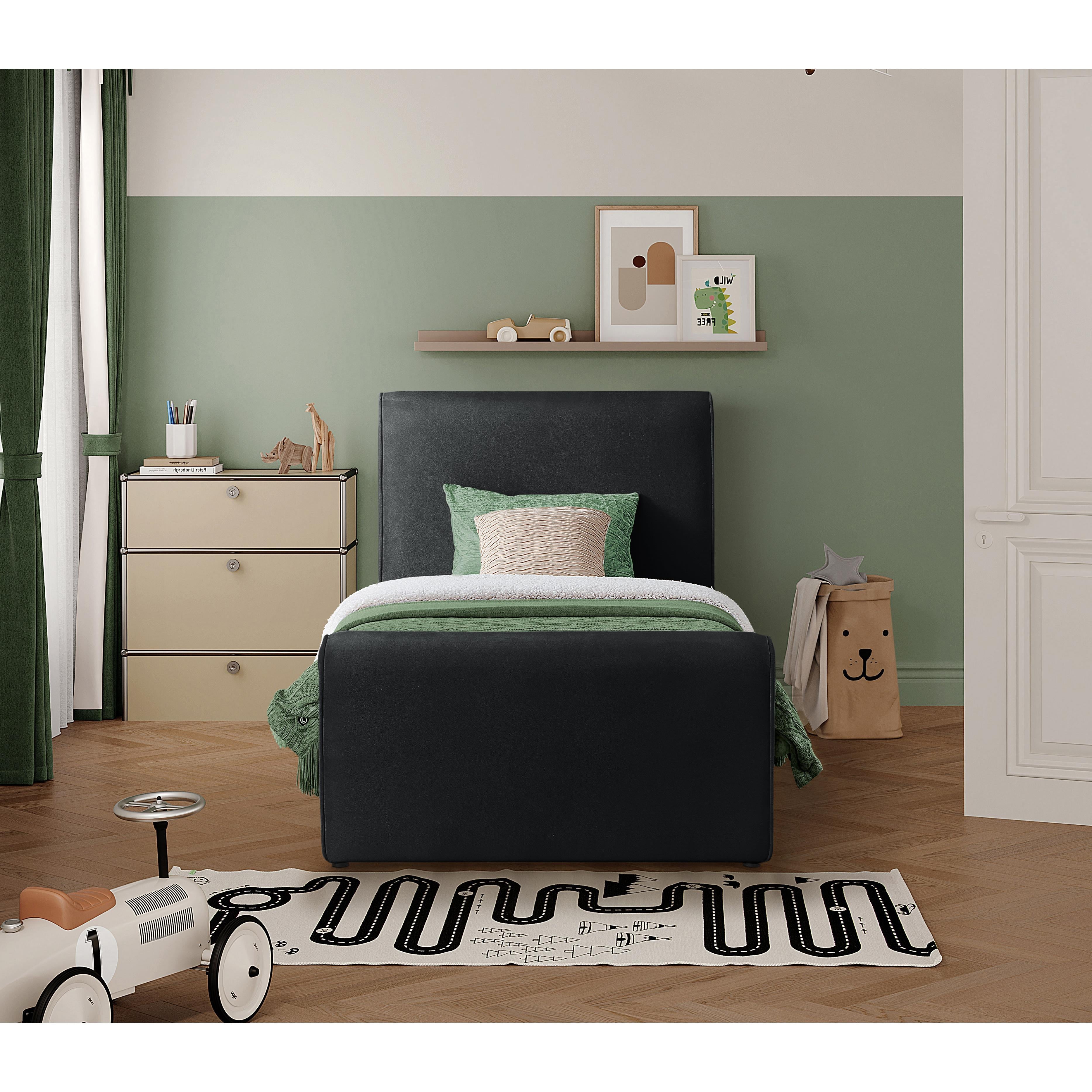 Meridian Sloan Black Velvet Twin Bed (3 Boxes)