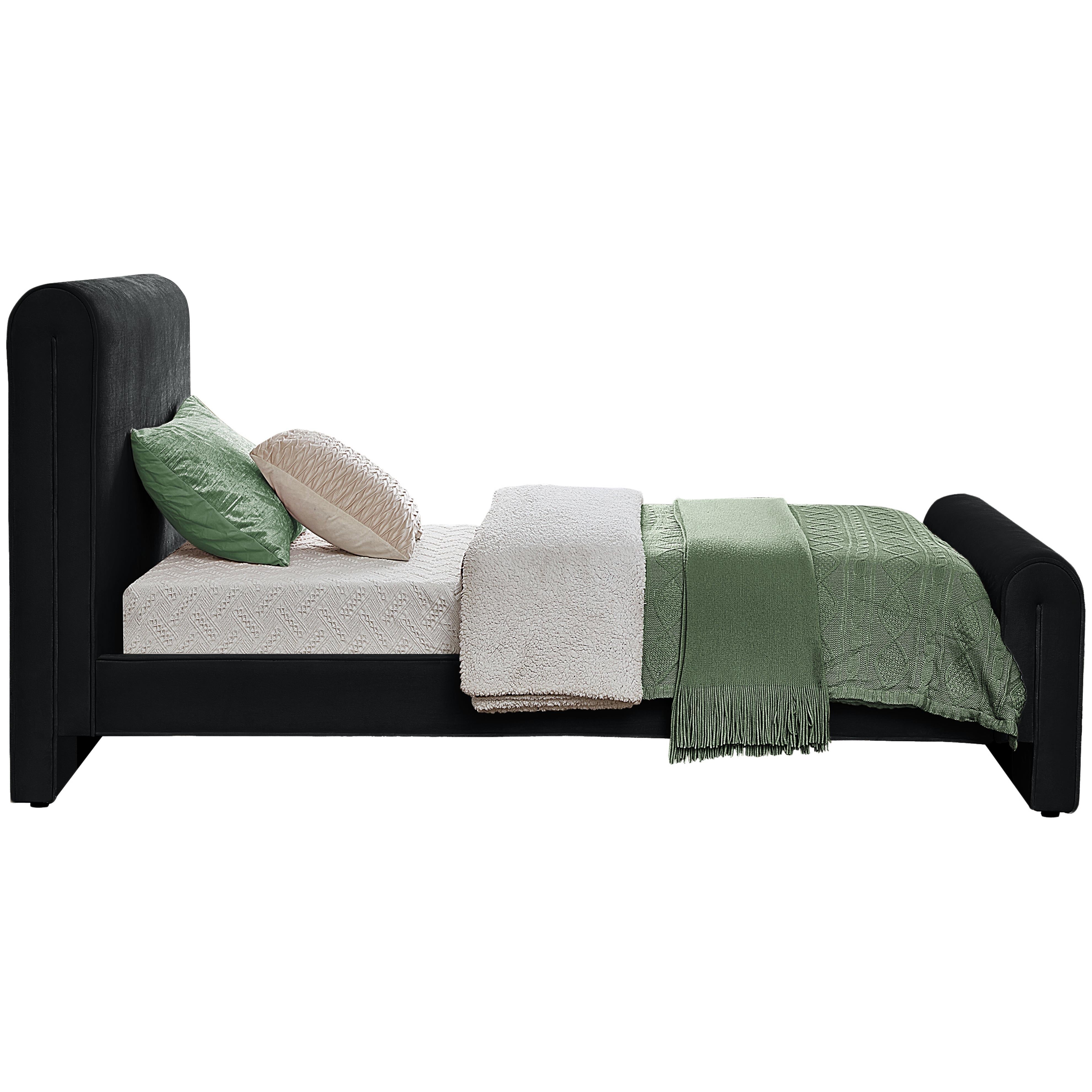 Meridian Sloan Black Velvet Twin Bed (3 Boxes)