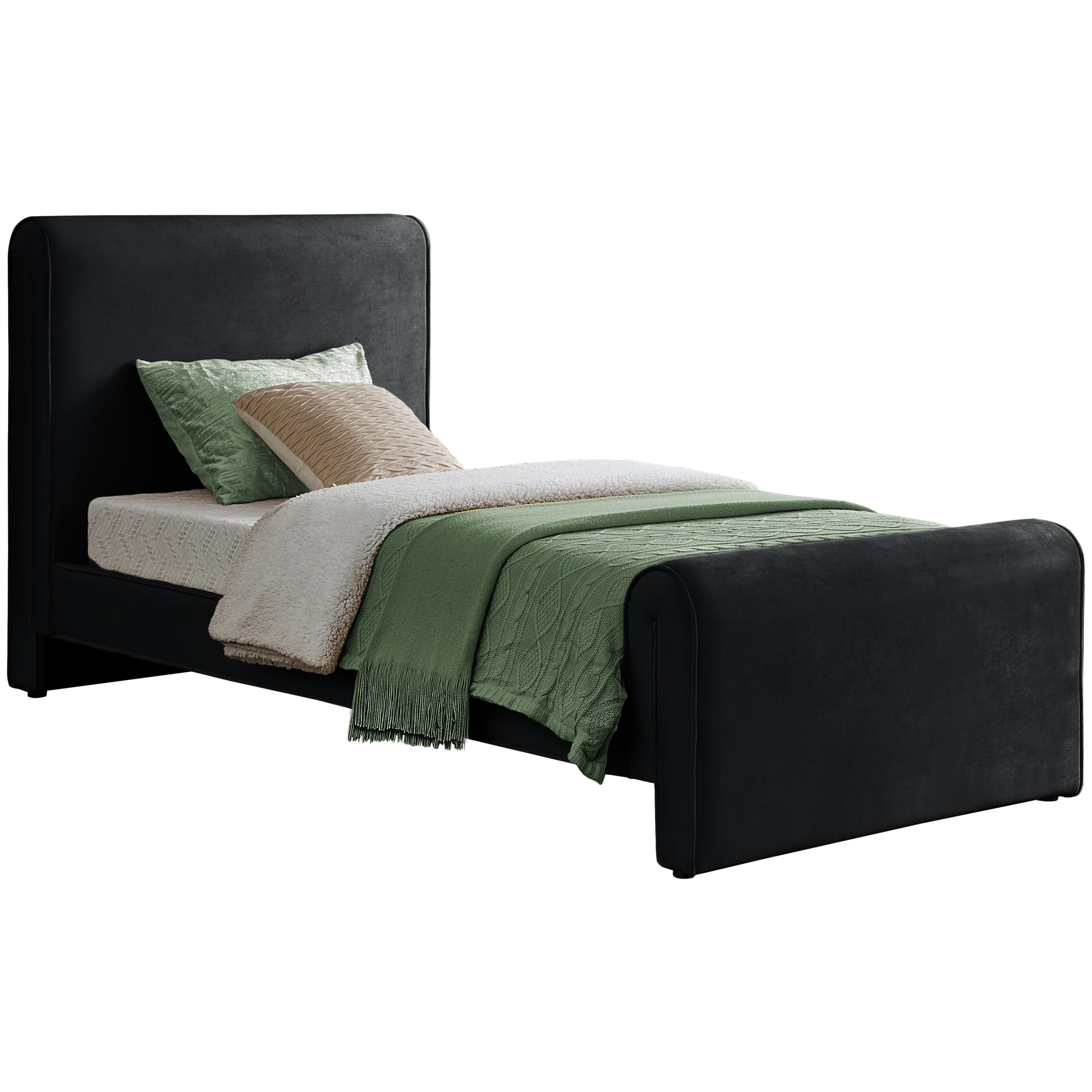 Meridian Sloan Black Velvet Twin Bed (3 Boxes)