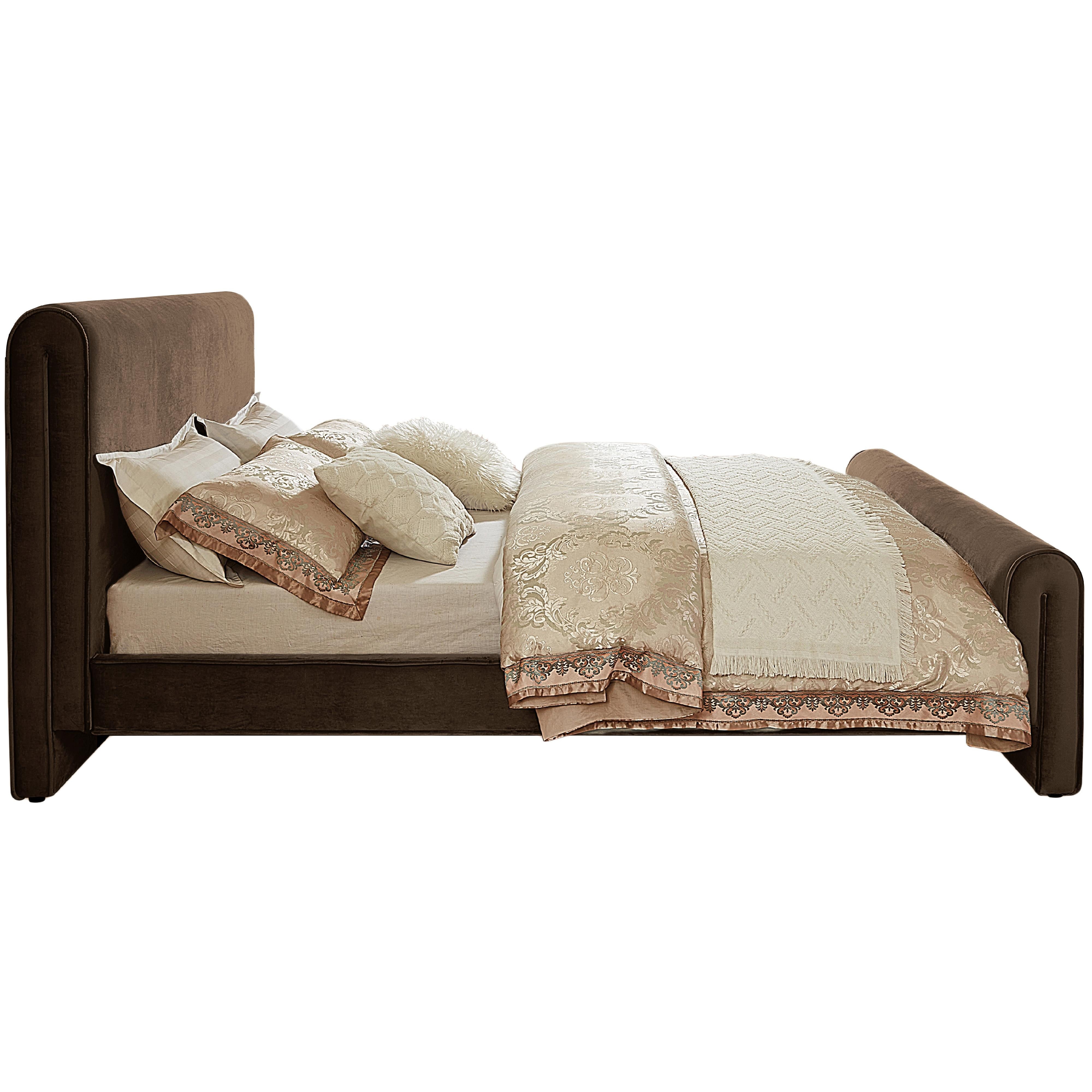 Meridian Sloan Brown Velvet King Bed (3 Boxes)