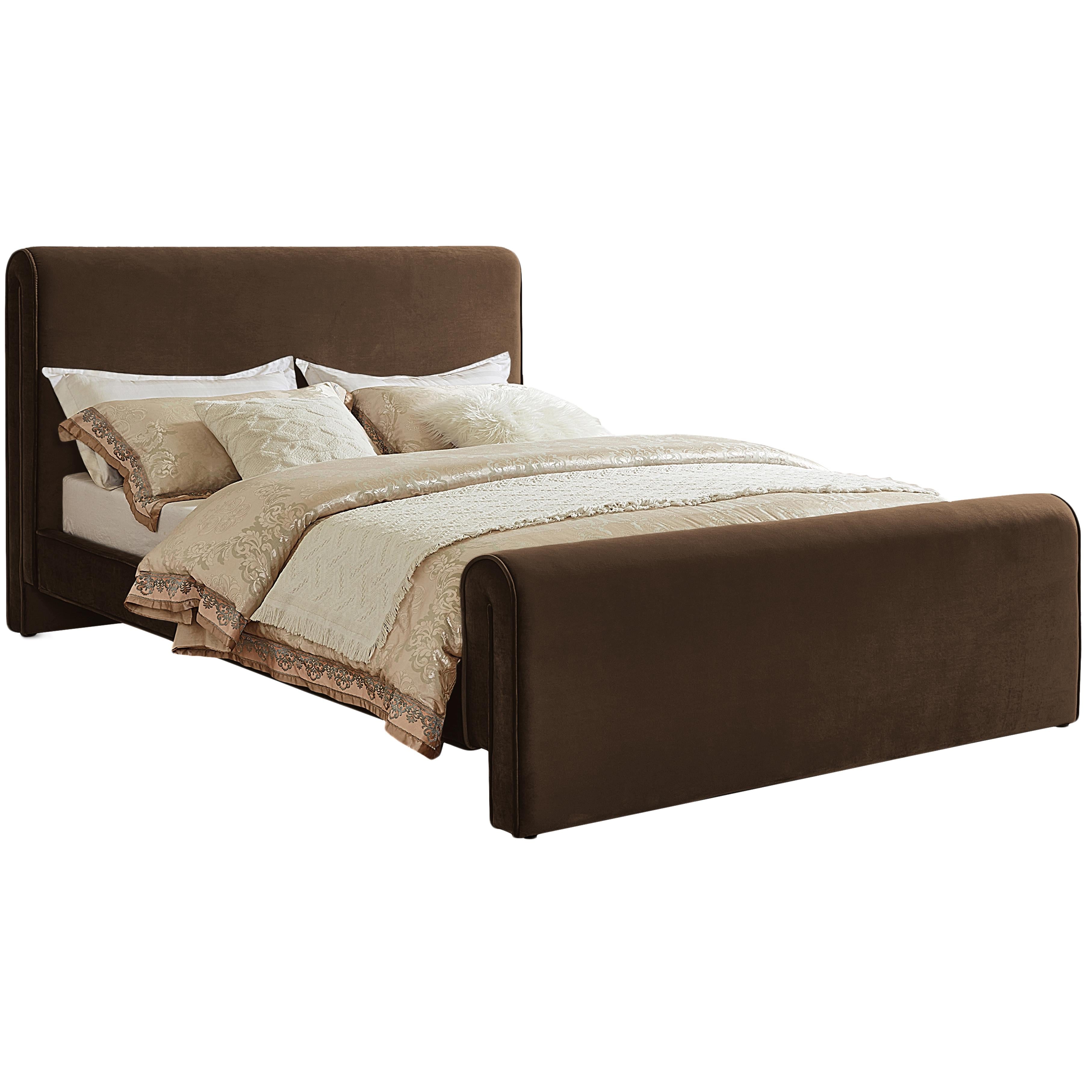 Meridian Sloan Brown Velvet King Bed (3 Boxes)