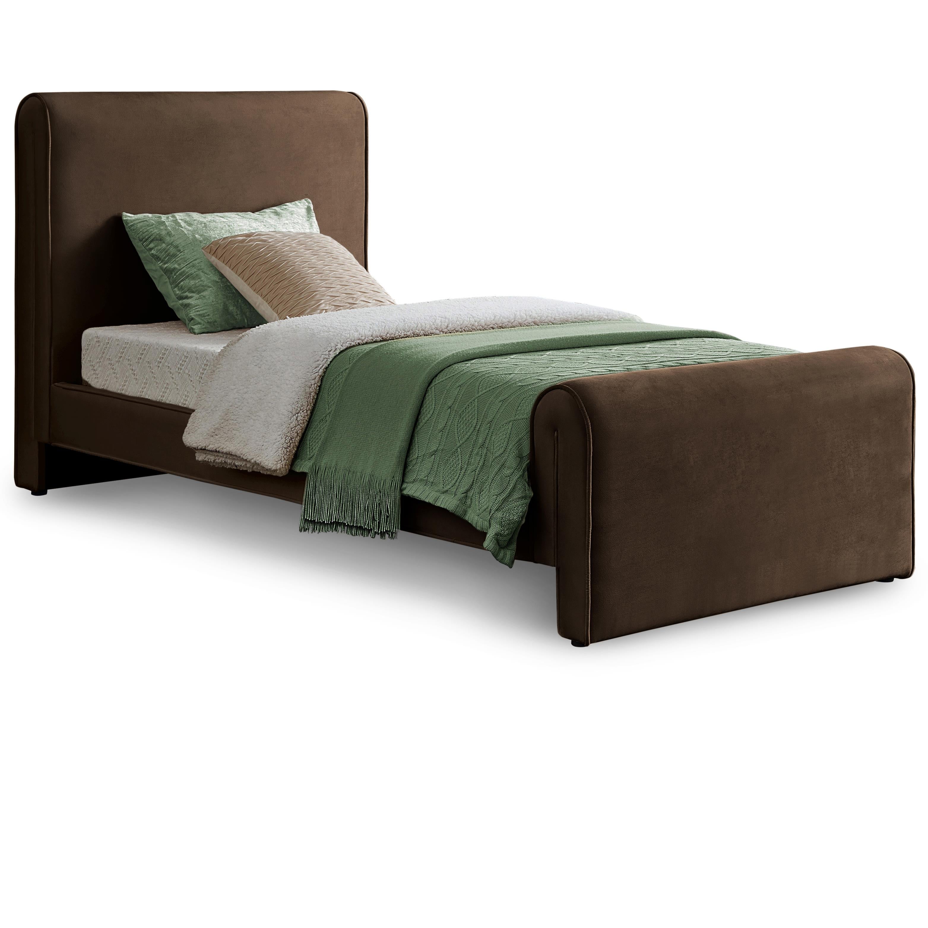 Meridian Sloan Brown Velvet Twin Bed (3 Boxes)