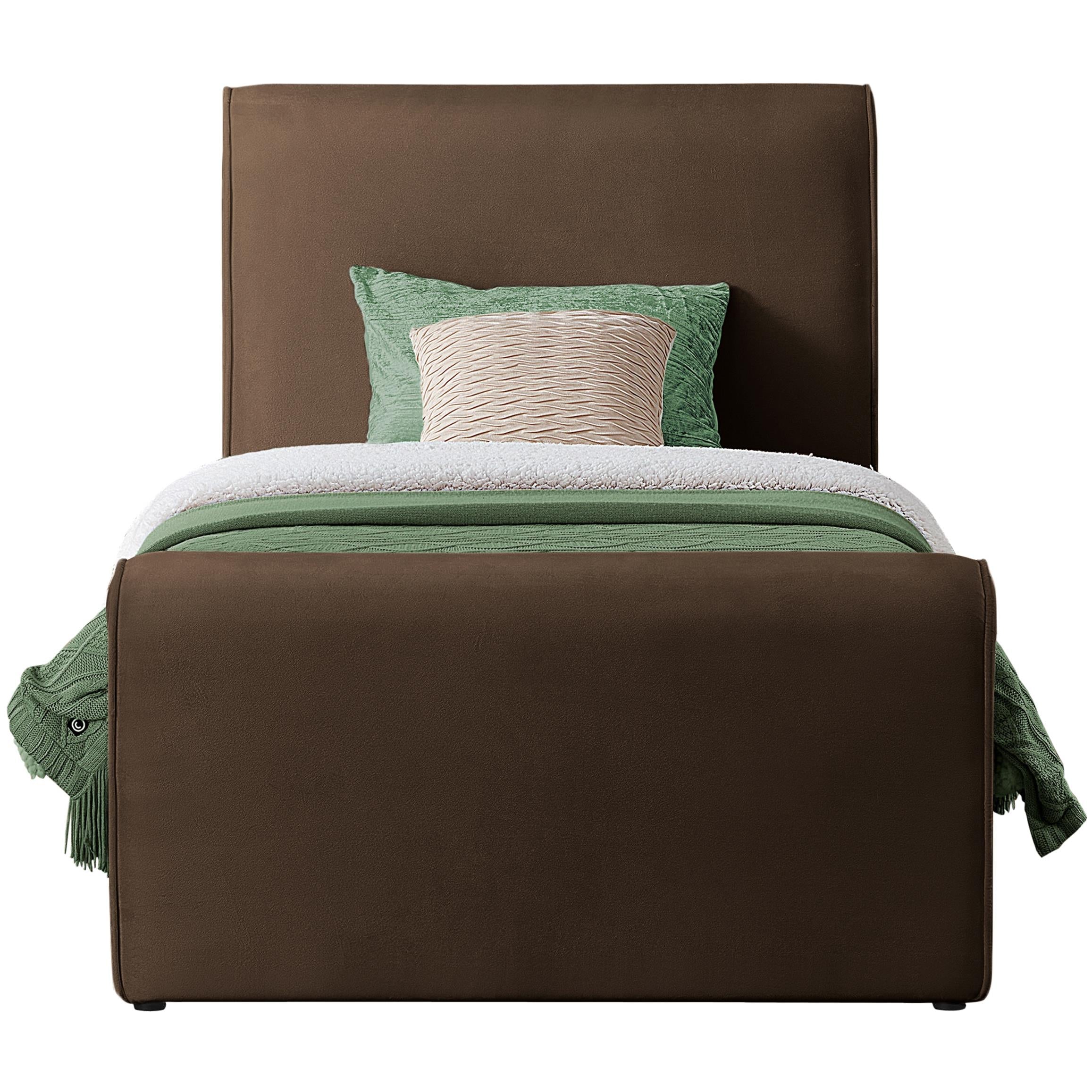 Meridian Sloan Brown Velvet Twin Bed (3 Boxes)