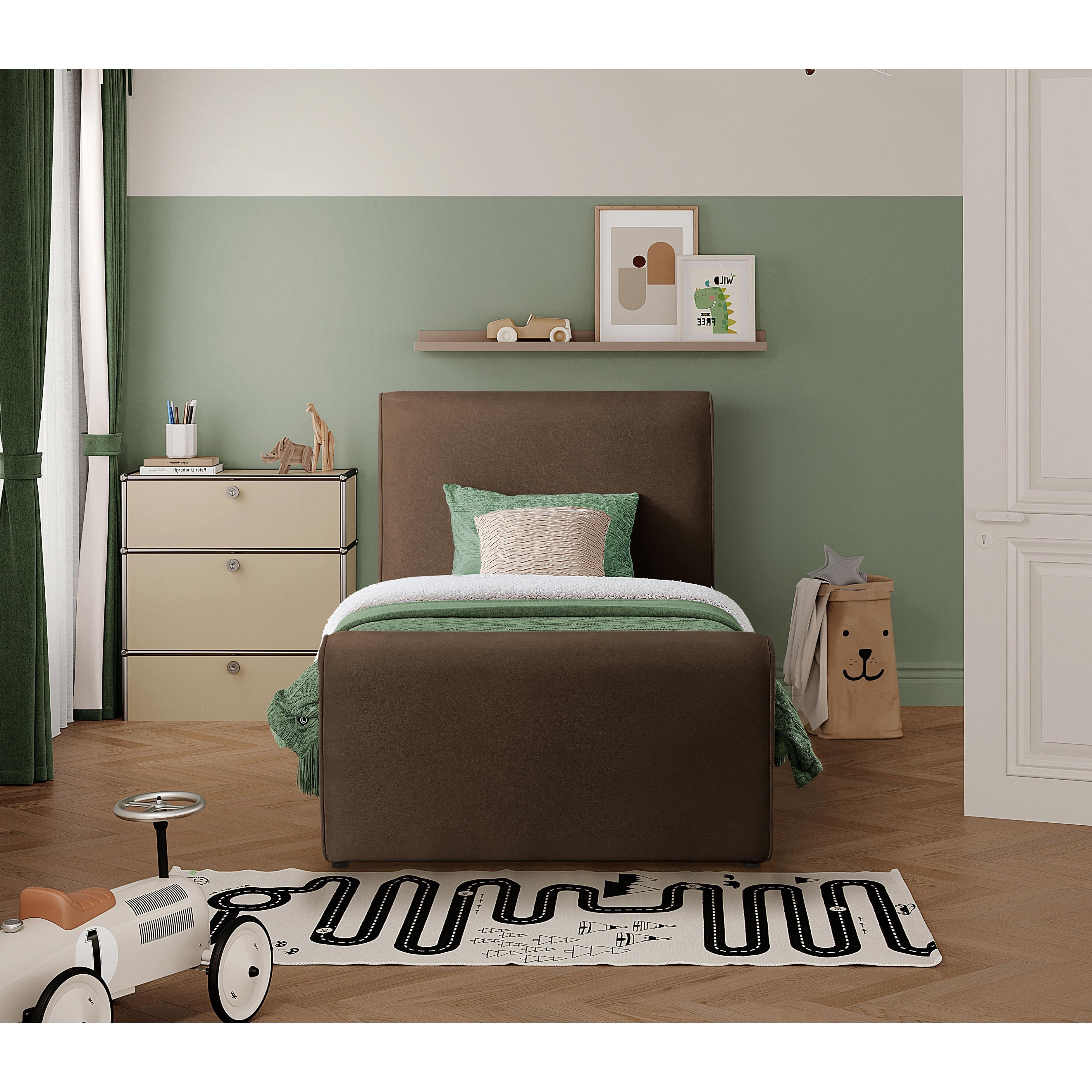 Meridian Sloan Brown Velvet Twin Bed (3 Boxes)