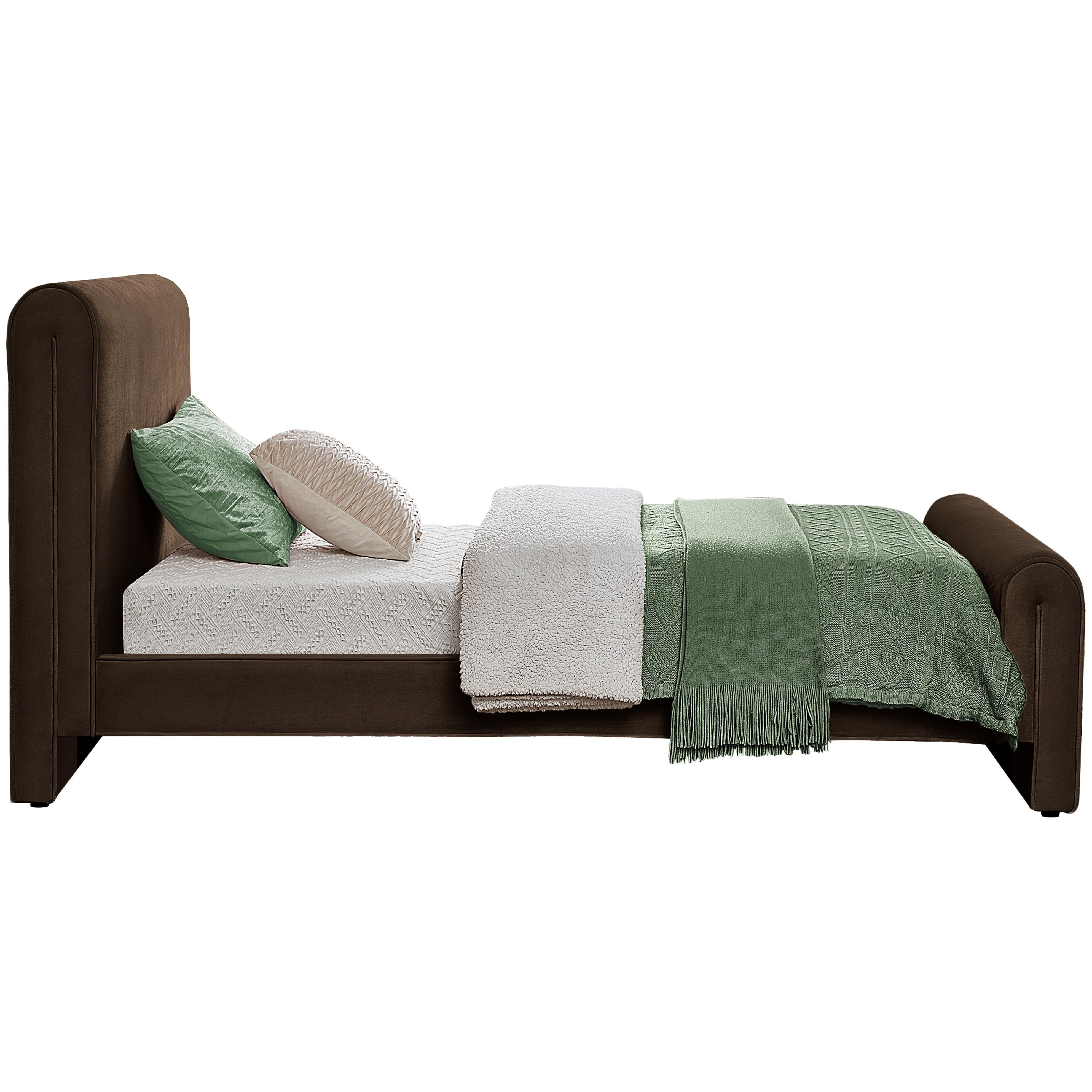 Meridian Sloan Brown Velvet Twin Bed (3 Boxes)