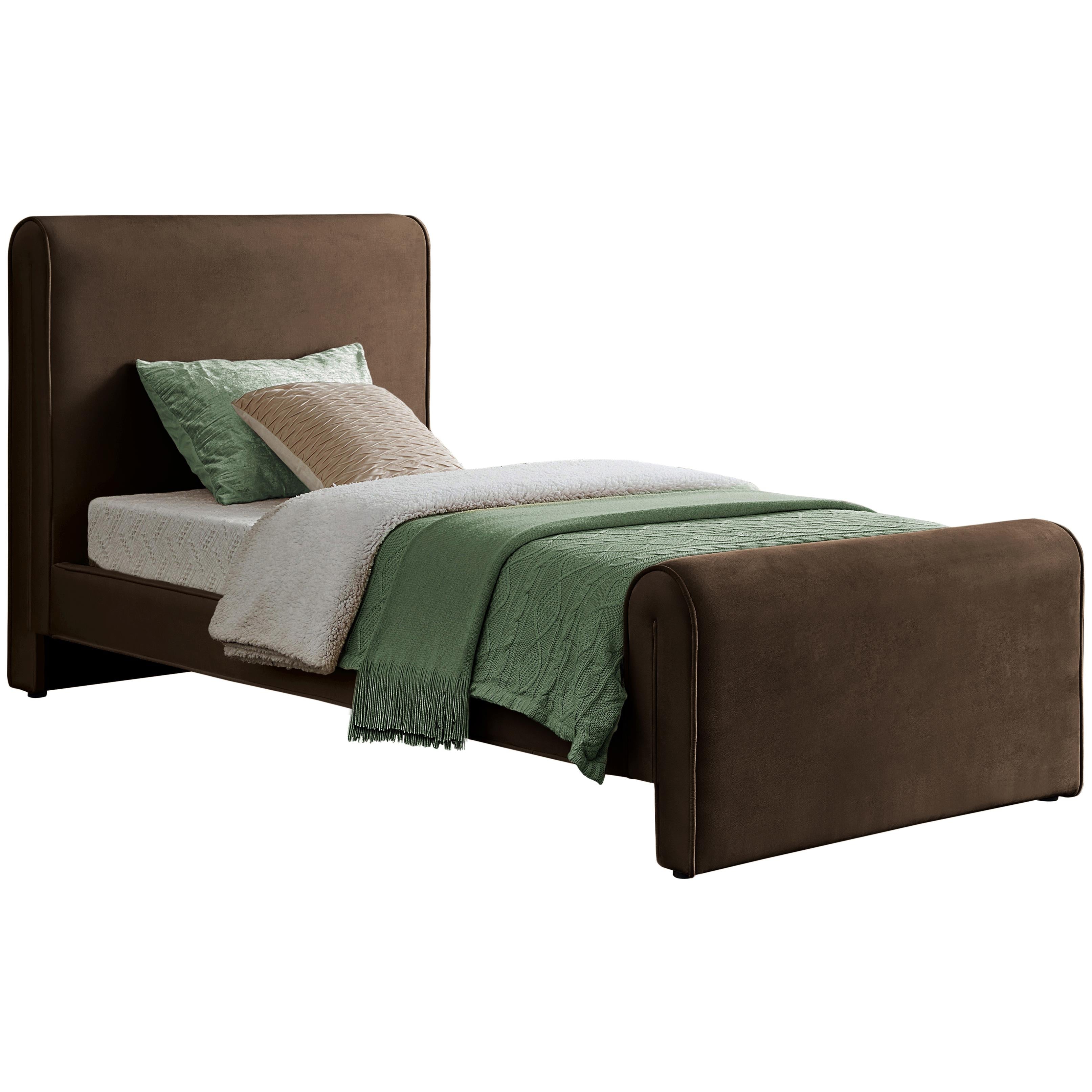 Meridian Sloan Brown Velvet Twin Bed (3 Boxes)