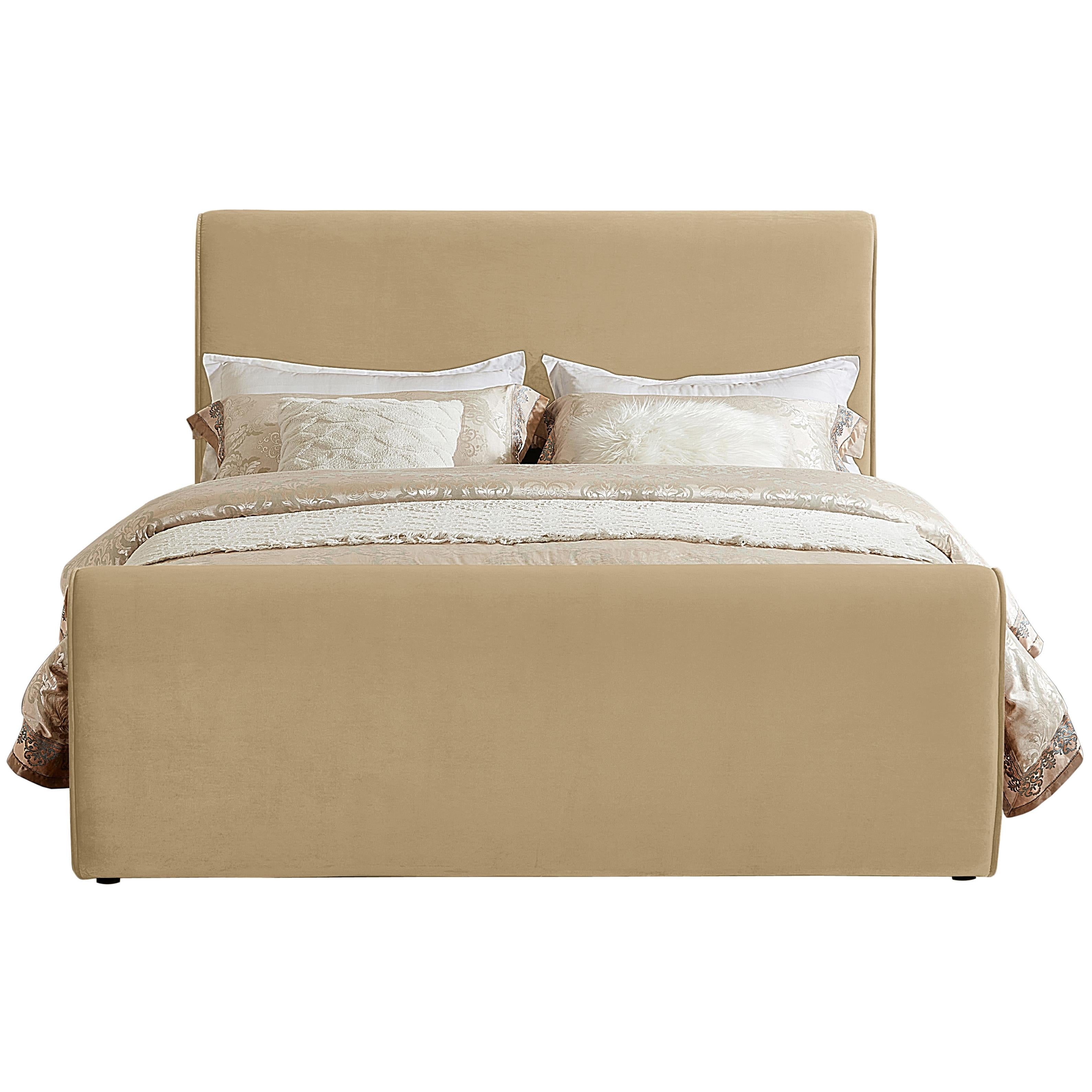 Meridian Sloan Camel Velvet Full Bed (3 Boxes)