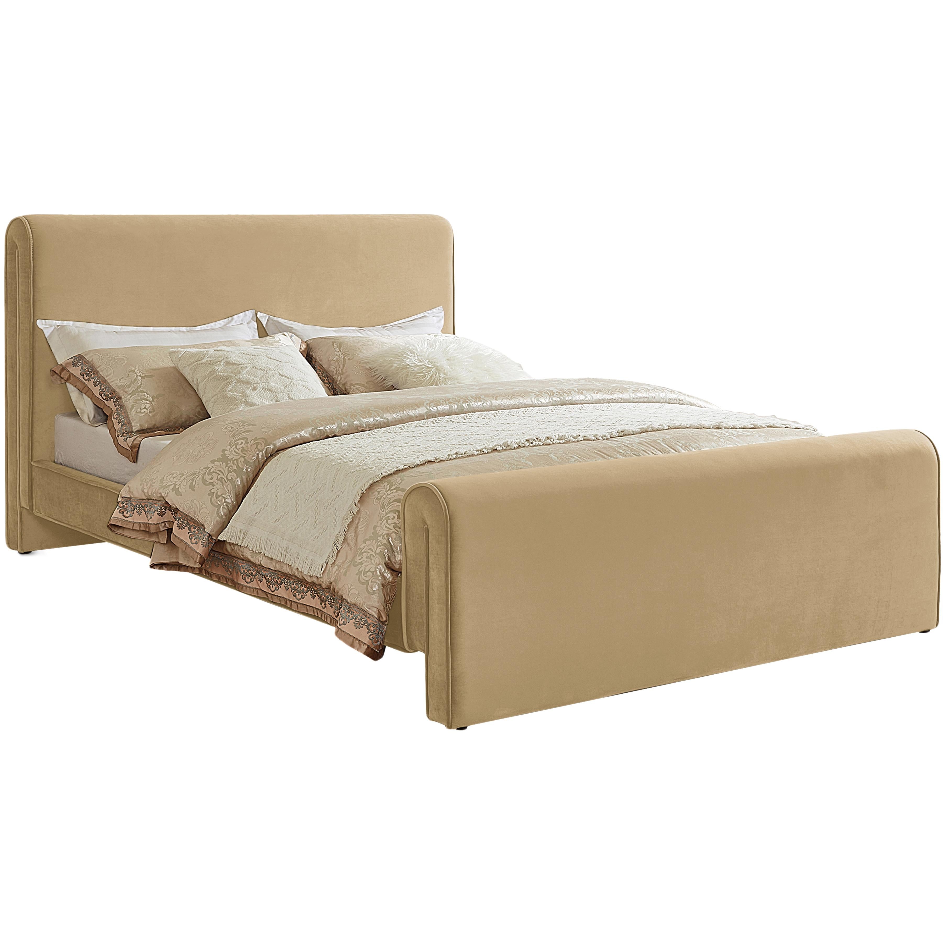 Meridian Sloan Camel Velvet Full Bed (3 Boxes)