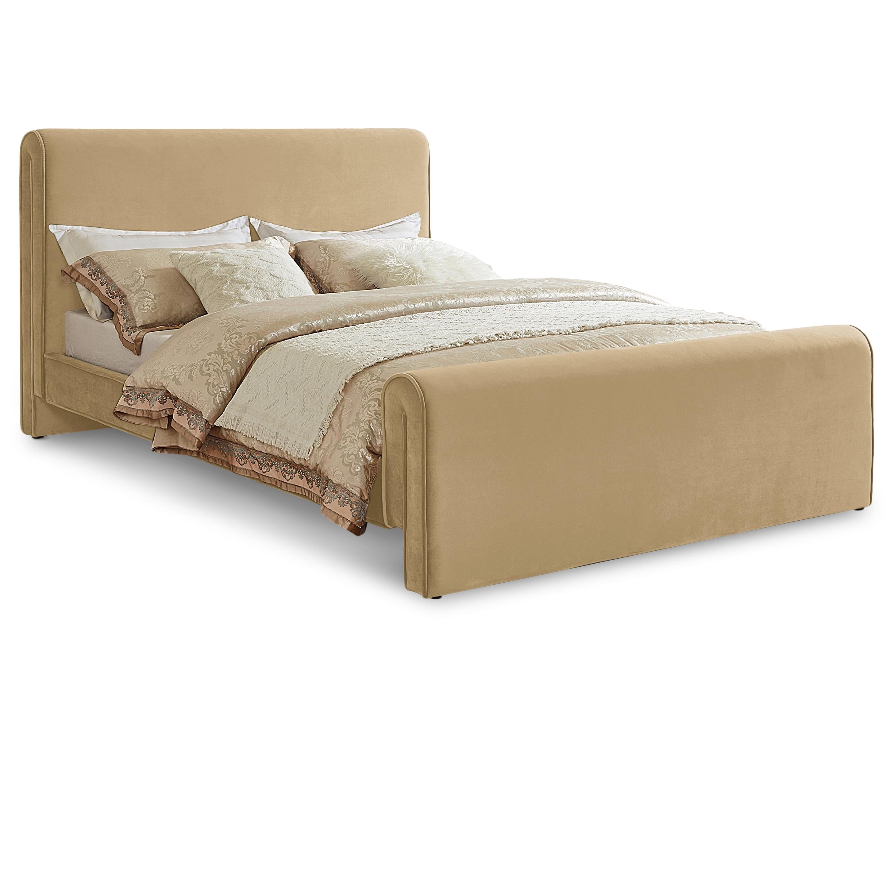 Meridian Sloan Camel Velvet King Bed (3 Boxes)