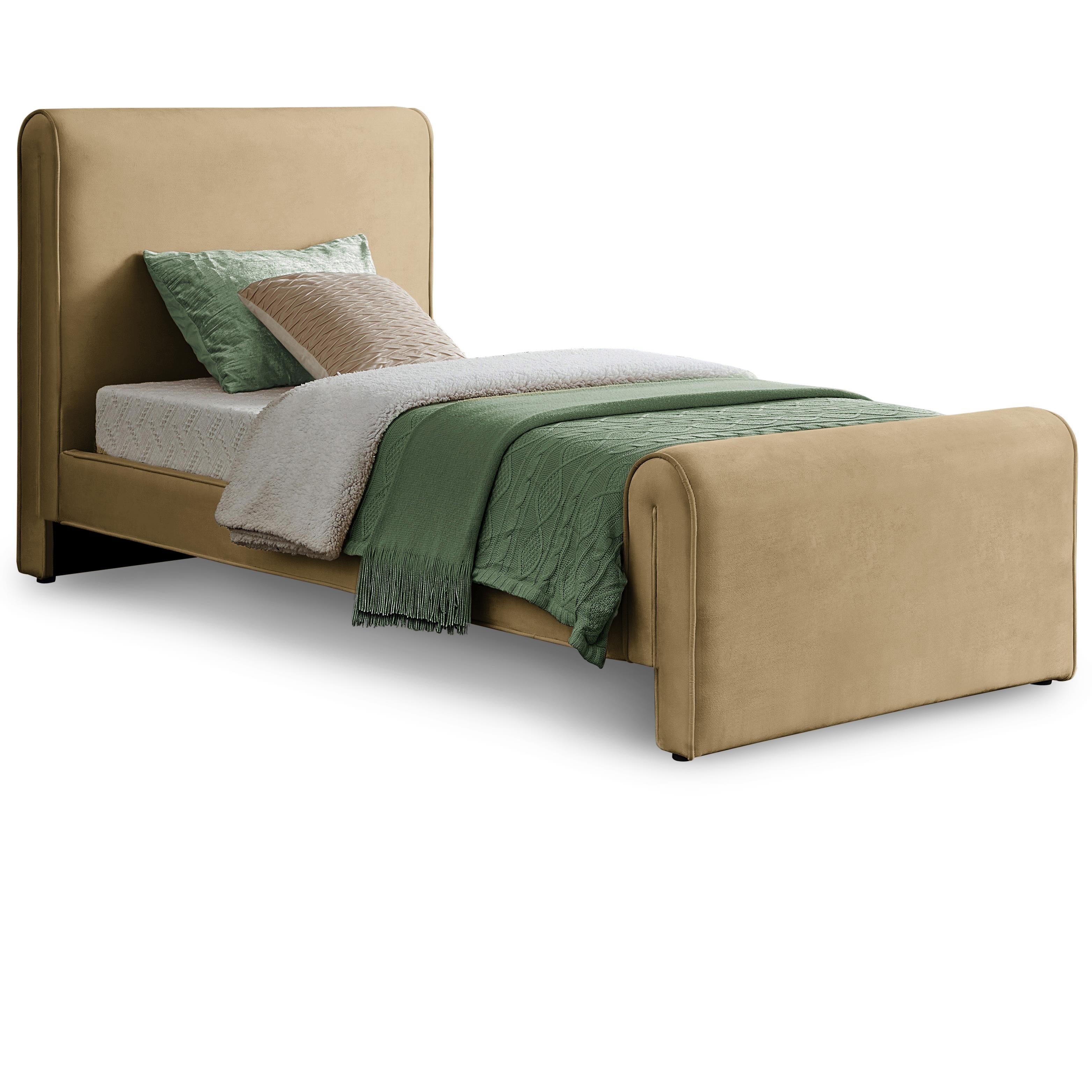 Meridian Sloan Camel Velvet Twin Bed (3 Boxes)