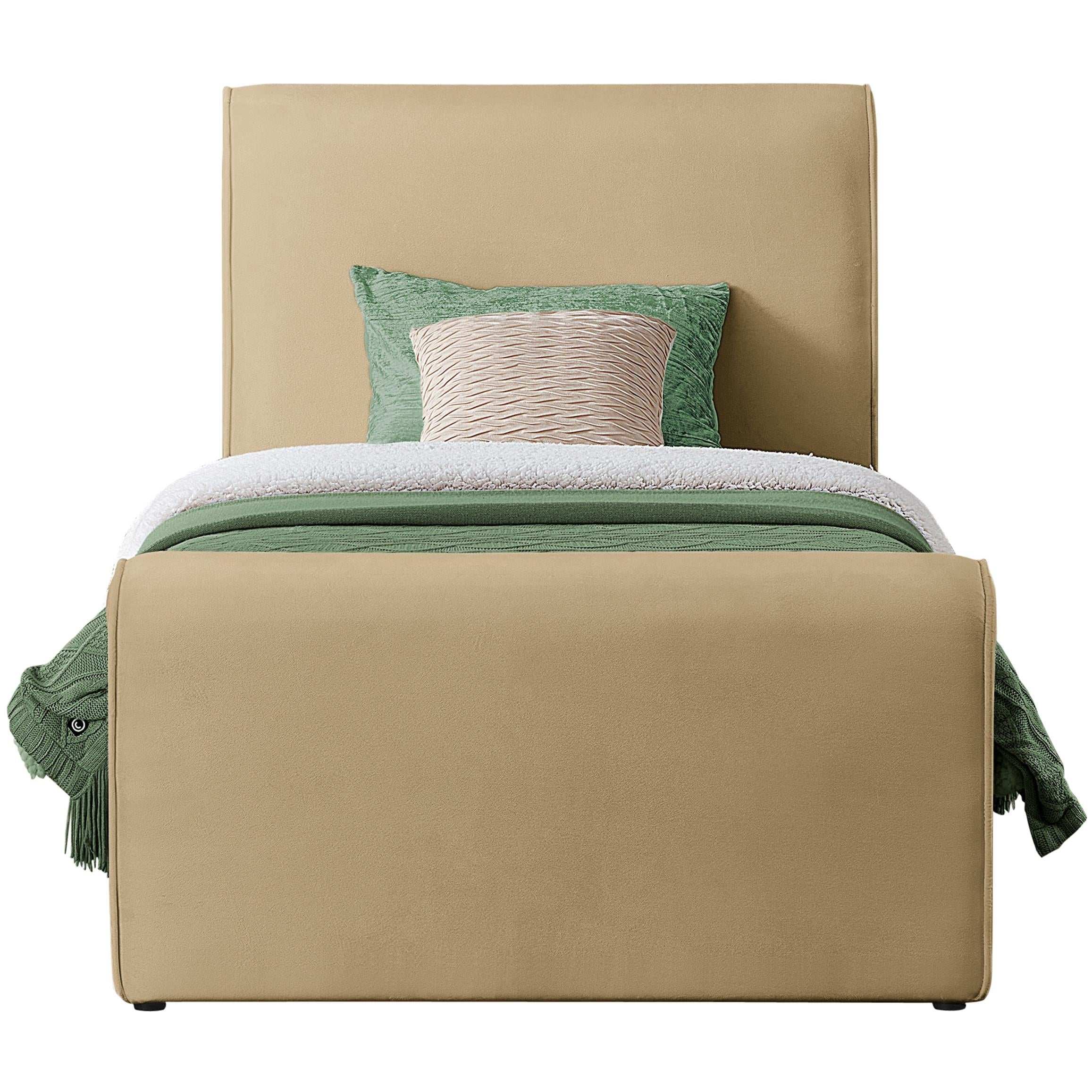 Meridian Sloan Camel Velvet Twin Bed (3 Boxes)