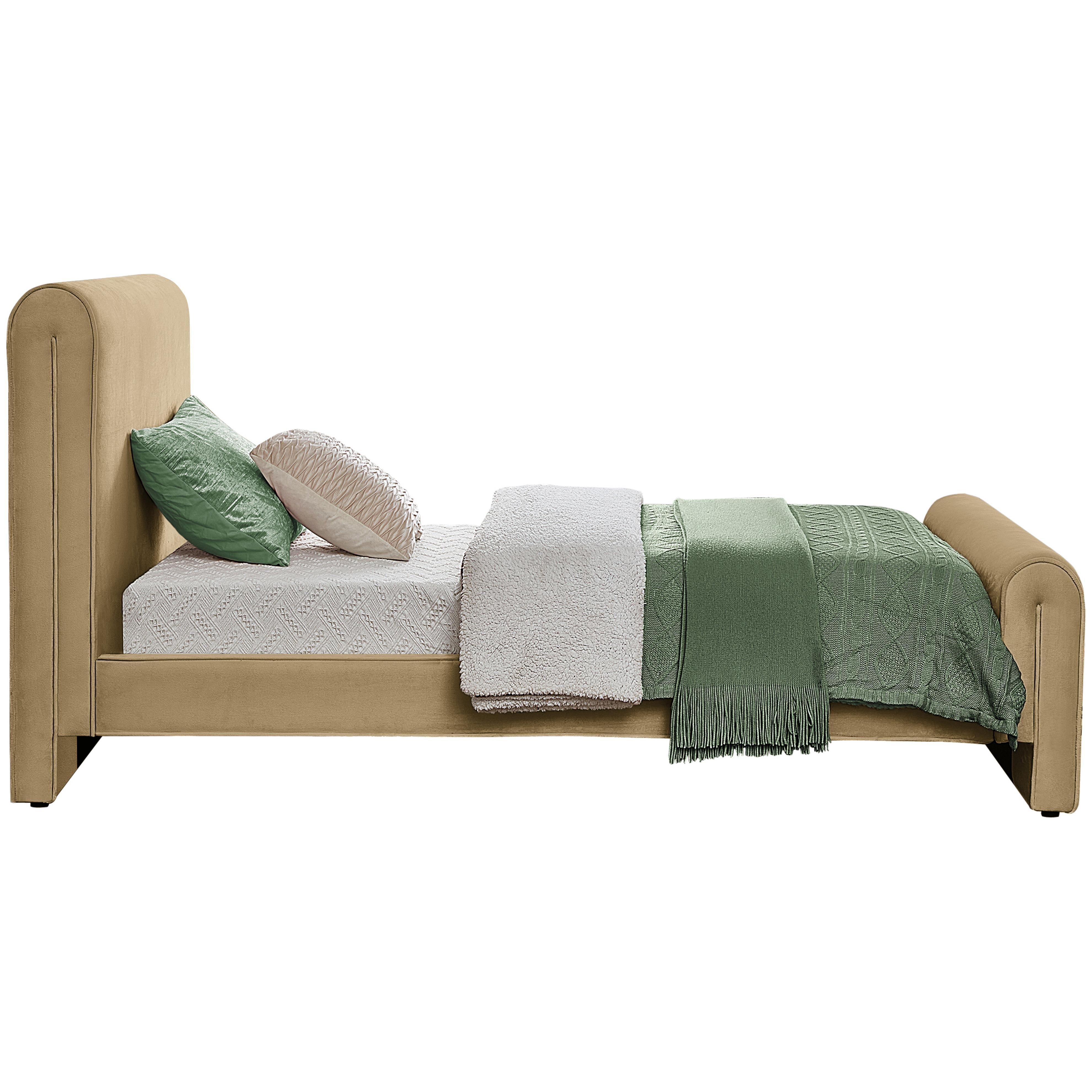 Meridian Sloan Camel Velvet Twin Bed (3 Boxes)