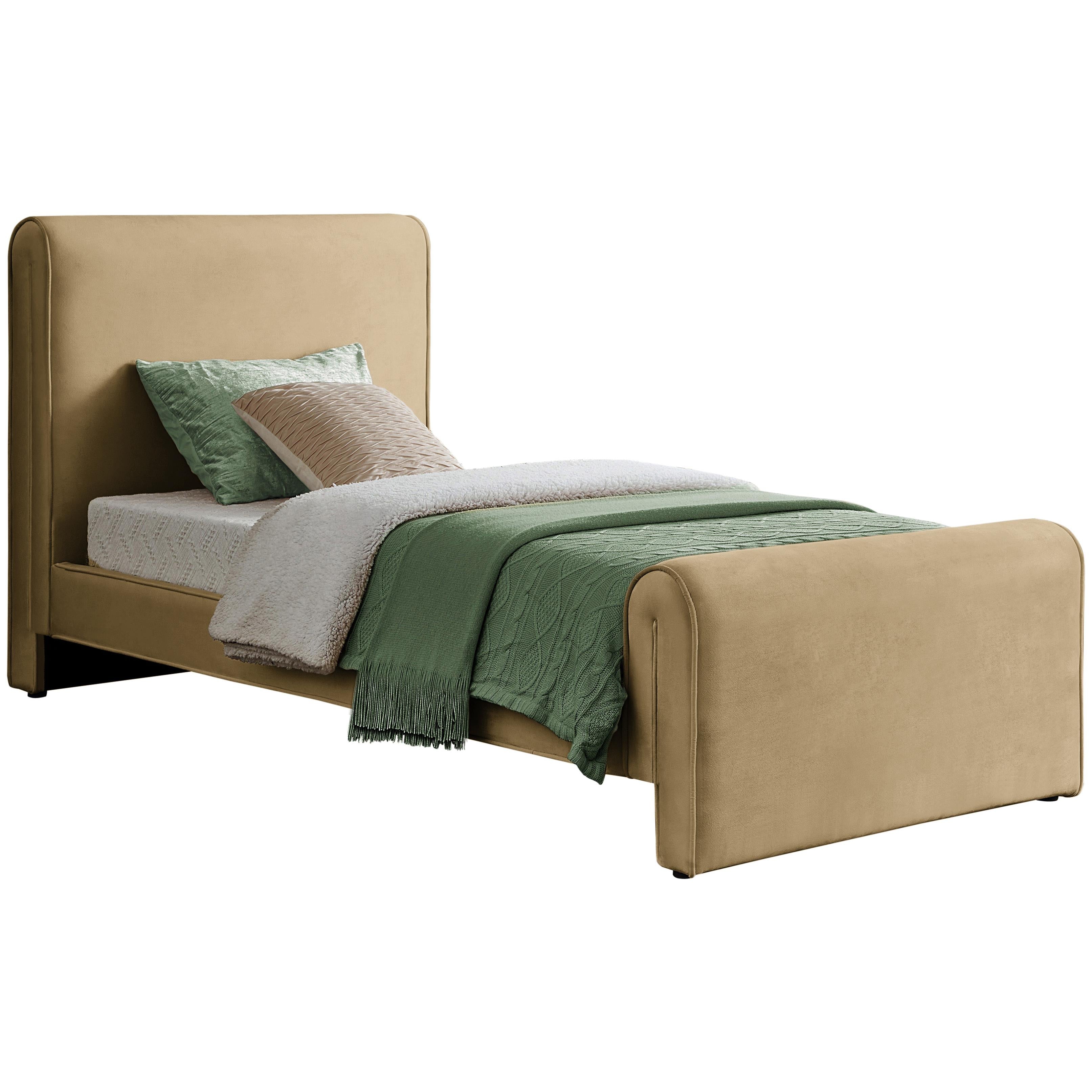 Meridian Sloan Camel Velvet Twin Bed (3 Boxes)