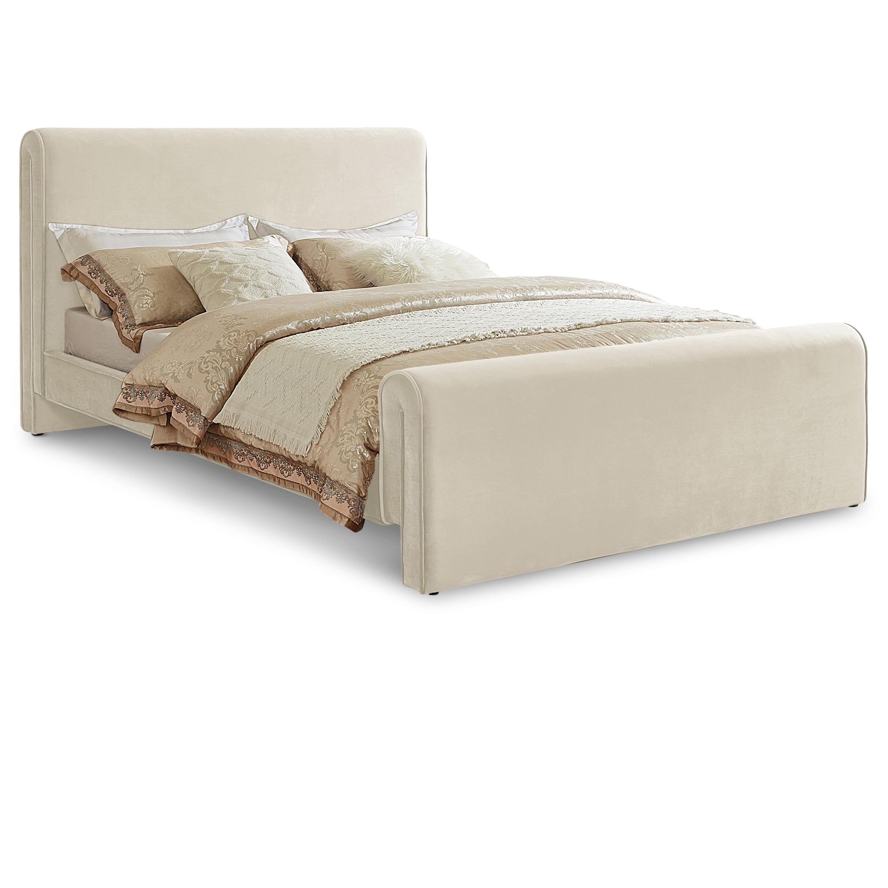 Meridian Sloan Cream Velvet Full Bed (3 Boxes)