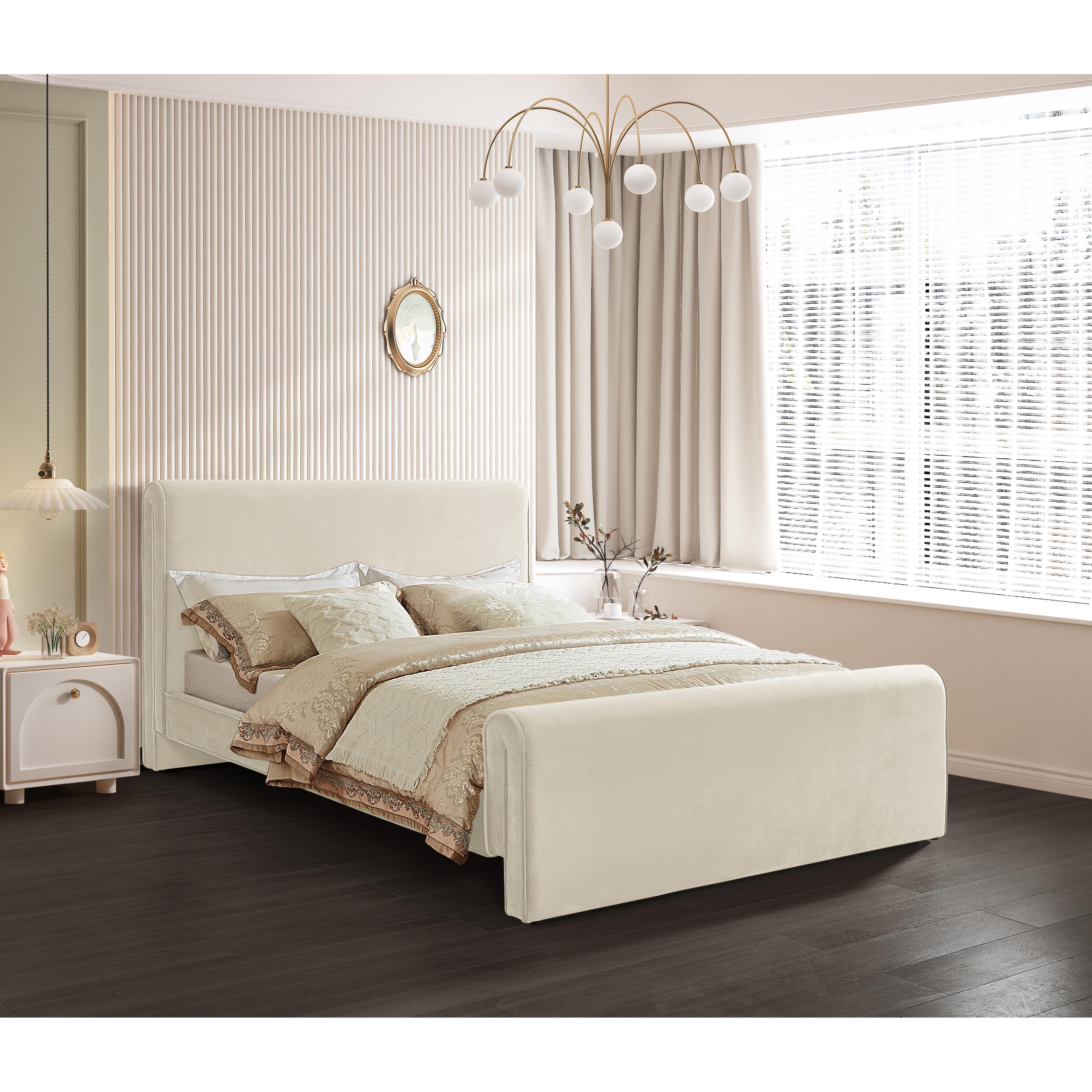 Meridian Sloan Cream Velvet Full Bed (3 Boxes)