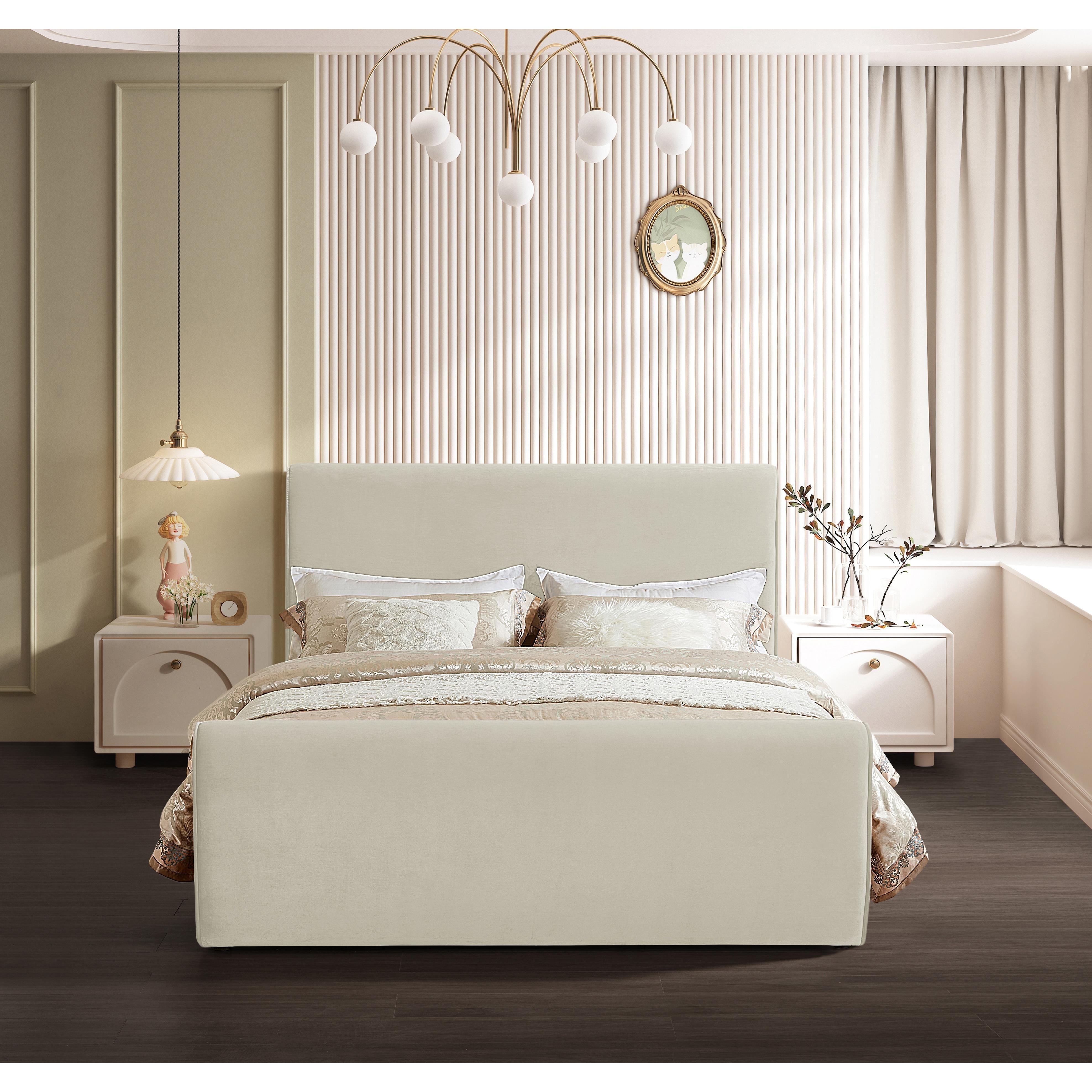 Meridian Sloan Cream Velvet Full Bed (3 Boxes)