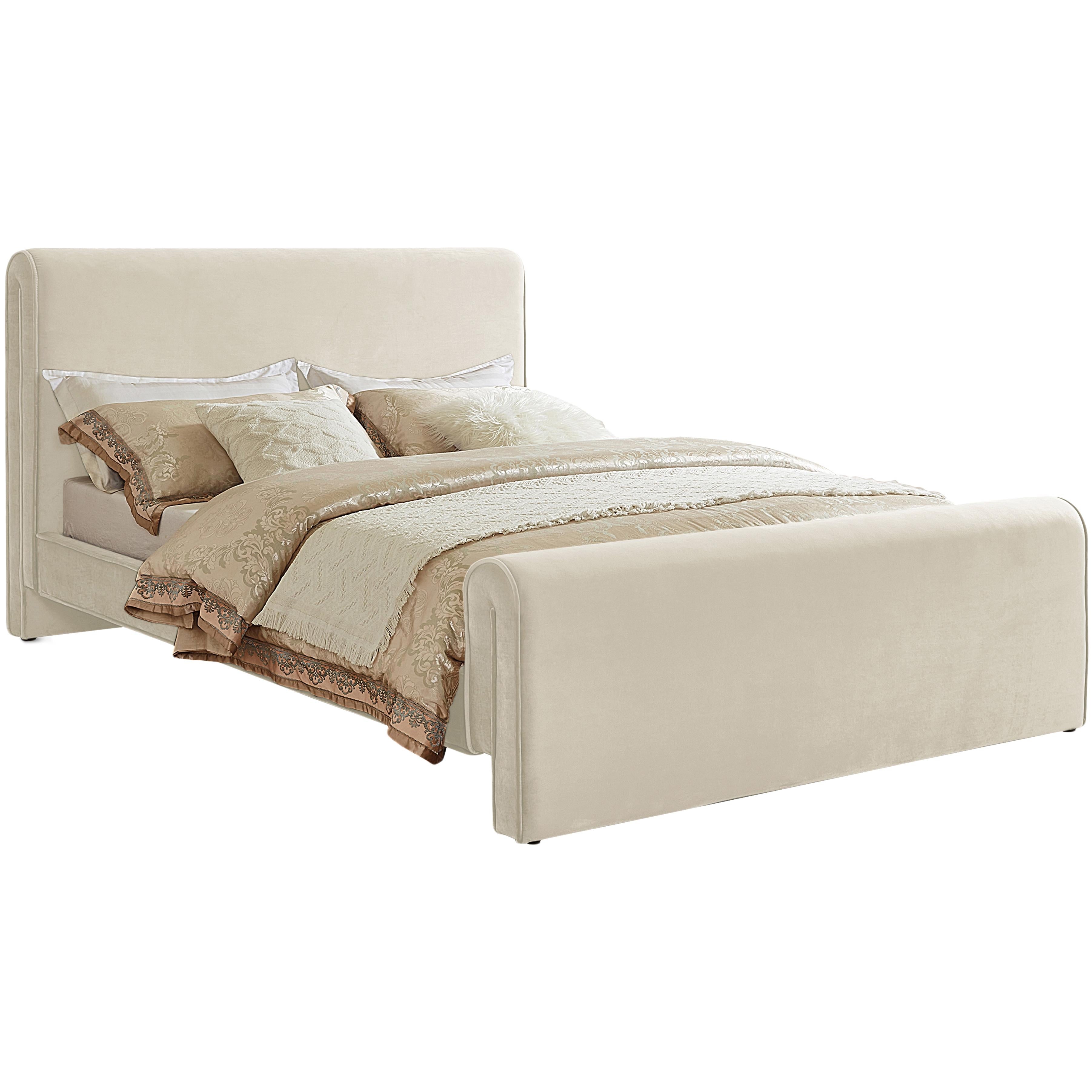 Meridian Sloan Cream Velvet Full Bed (3 Boxes)