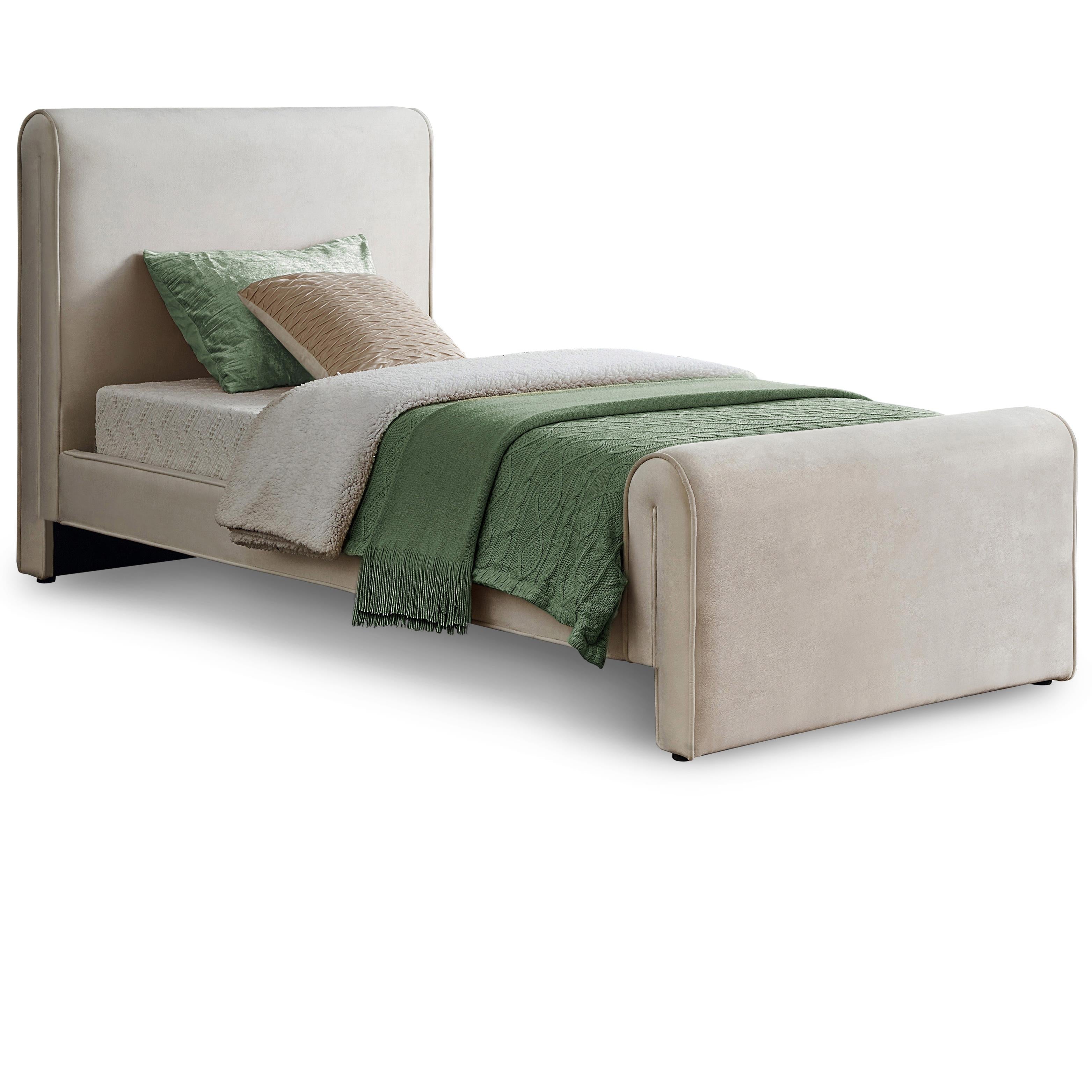 Meridian Sloan Cream Velvet Twin Bed (3 Boxes)