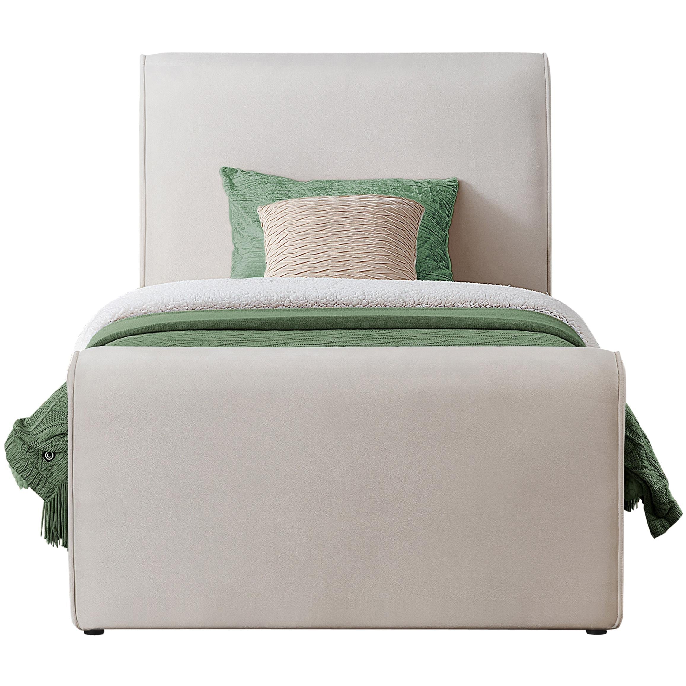 Meridian Sloan Cream Velvet Twin Bed (3 Boxes)