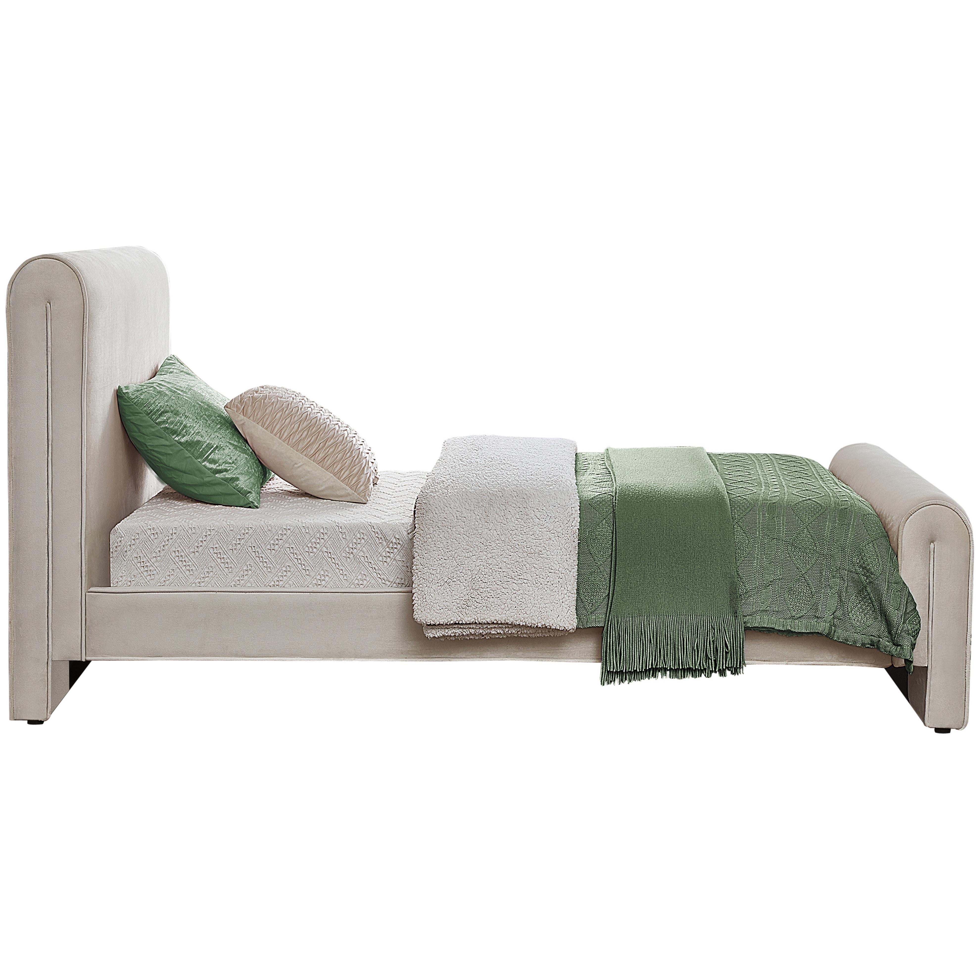 Meridian Sloan Cream Velvet Twin Bed (3 Boxes)