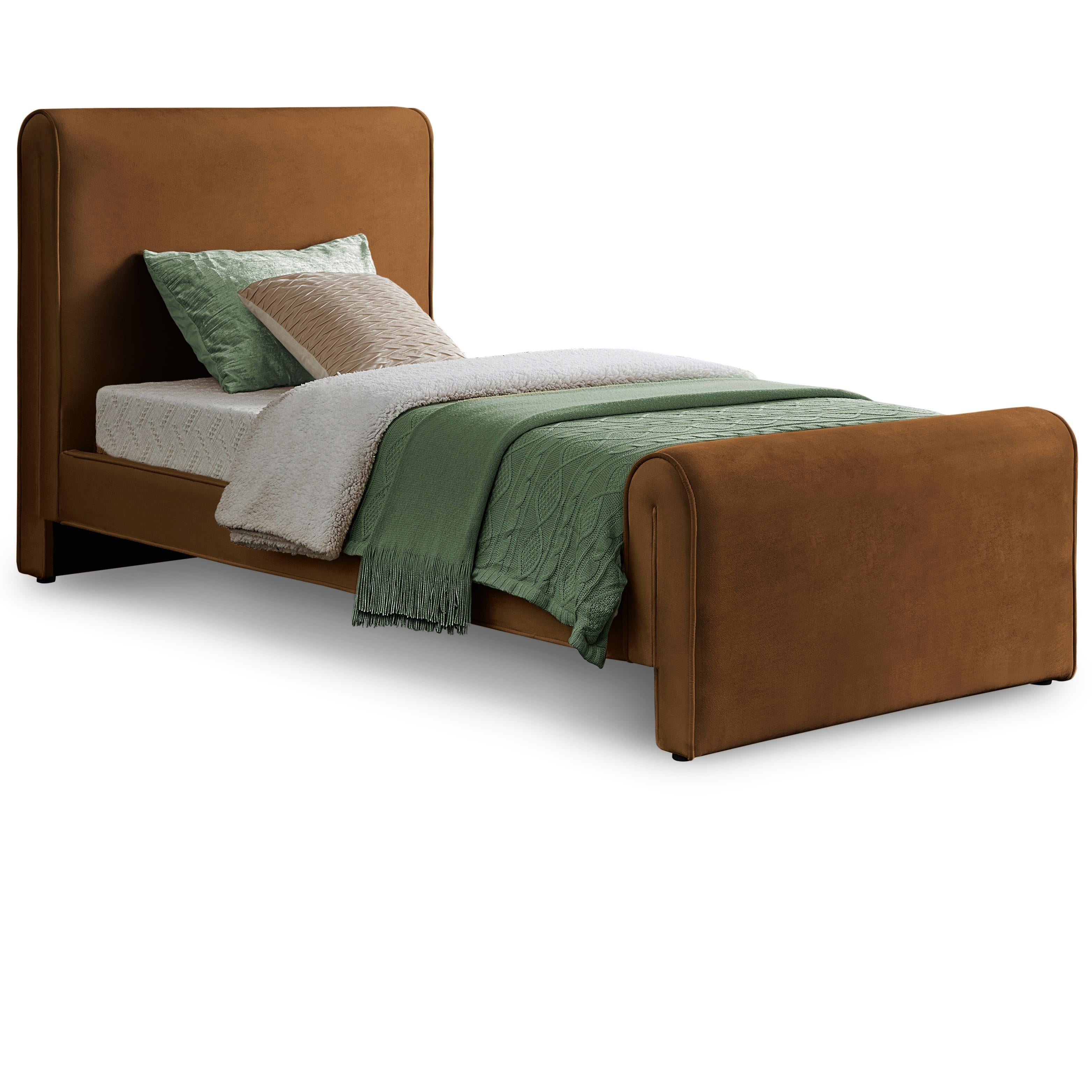 Meridian Sloan Saddle Velvet Twin Bed (3 Boxes)