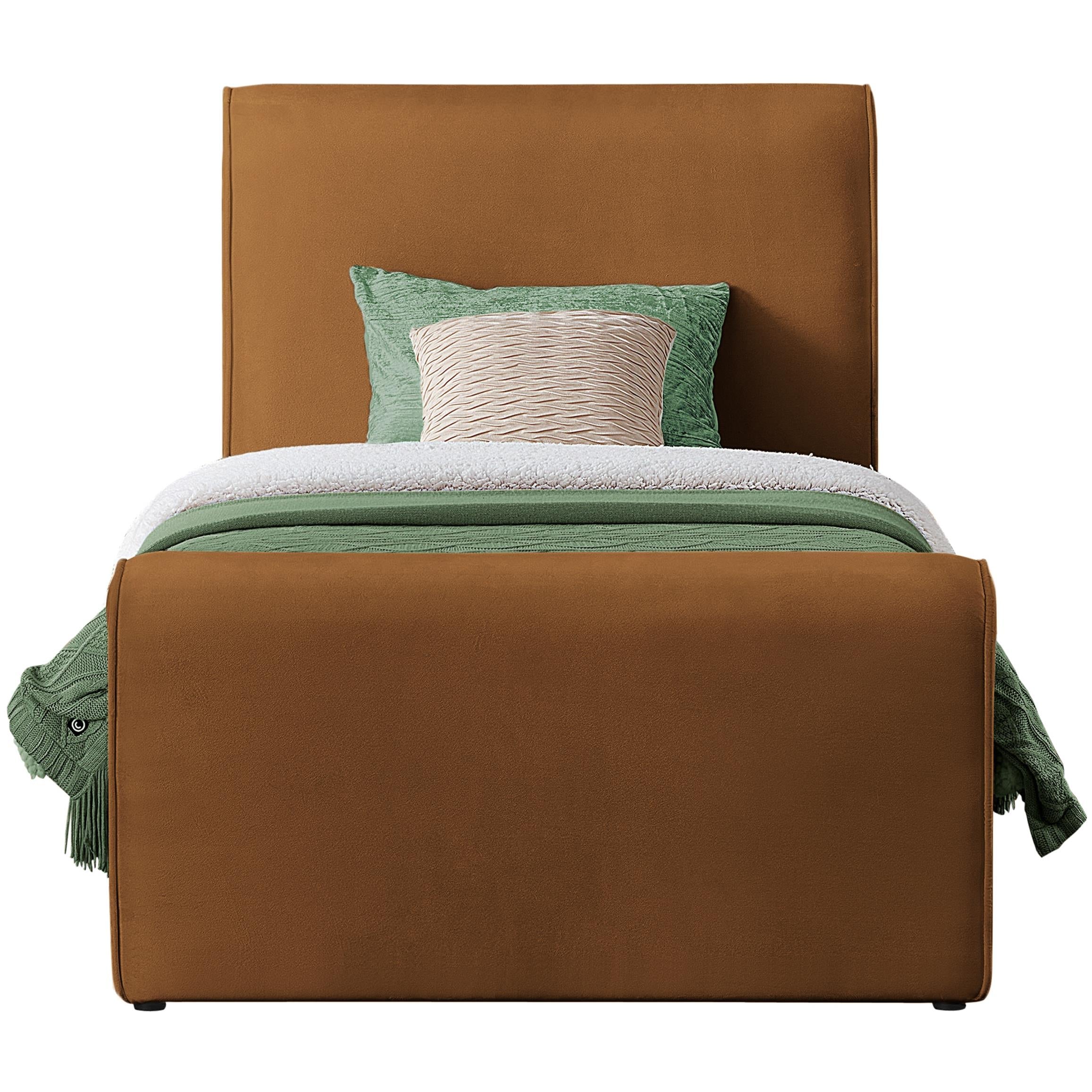 Meridian Sloan Saddle Velvet Twin Bed (3 Boxes)