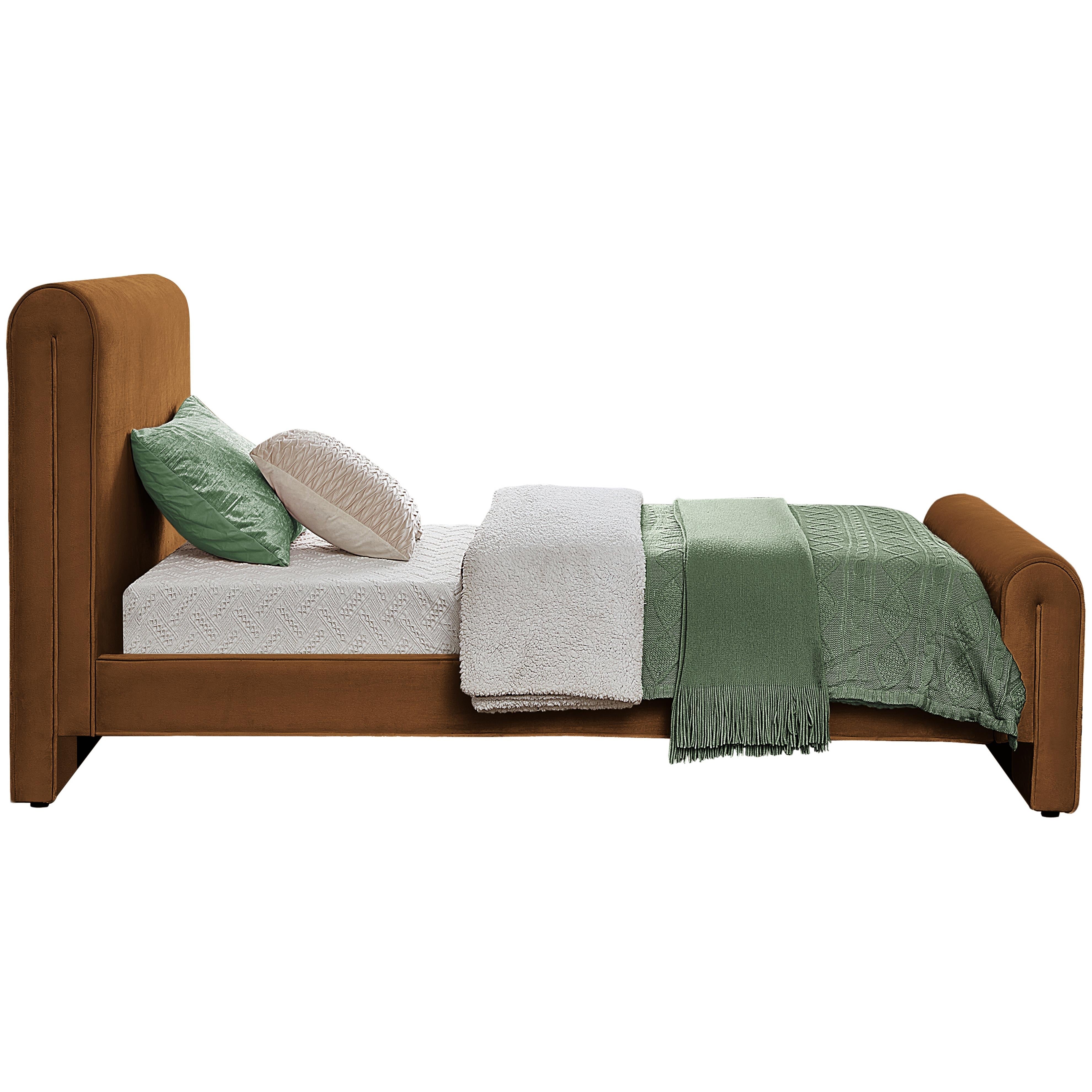 Meridian Sloan Saddle Velvet Twin Bed (3 Boxes)