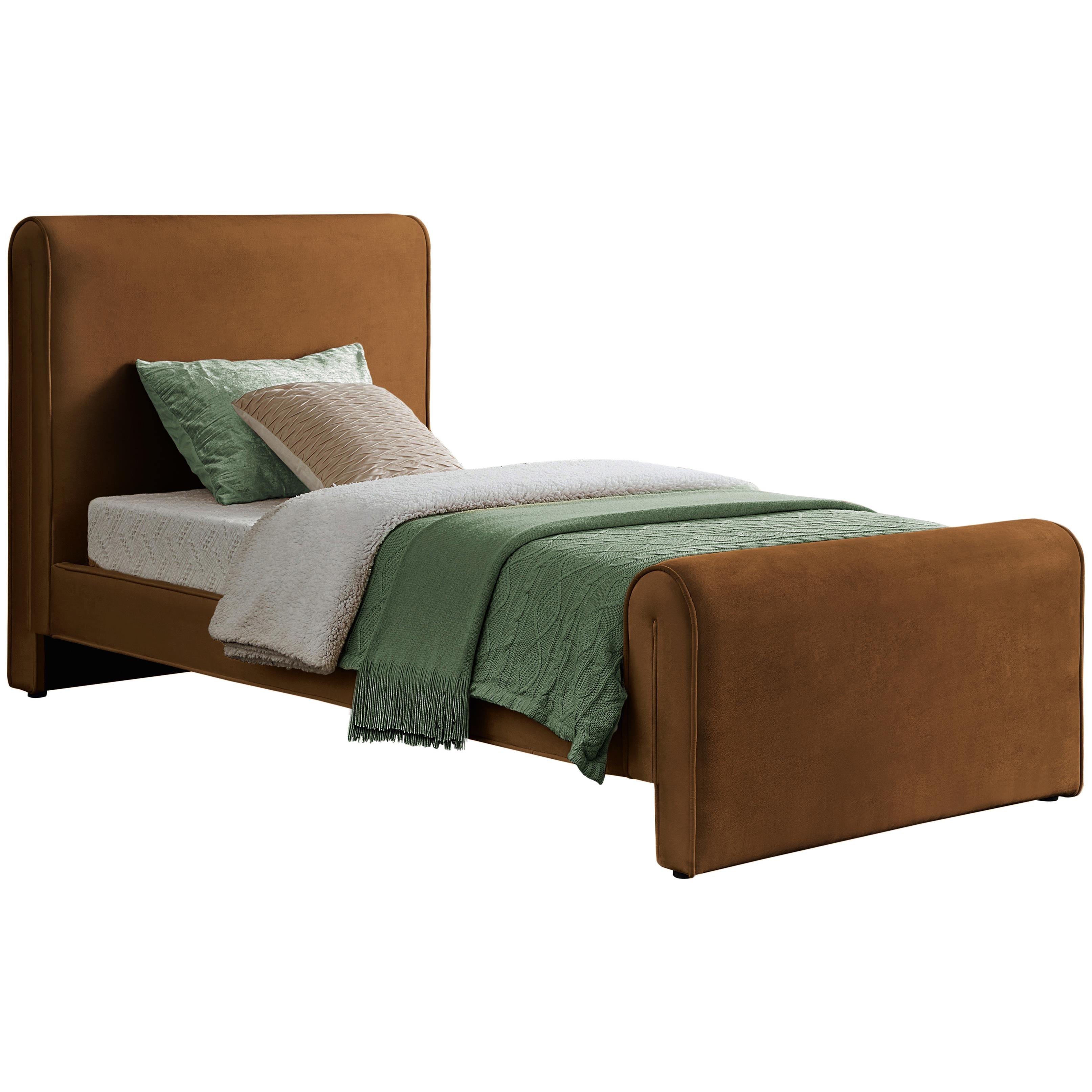 Meridian Sloan Saddle Velvet Twin Bed (3 Boxes)