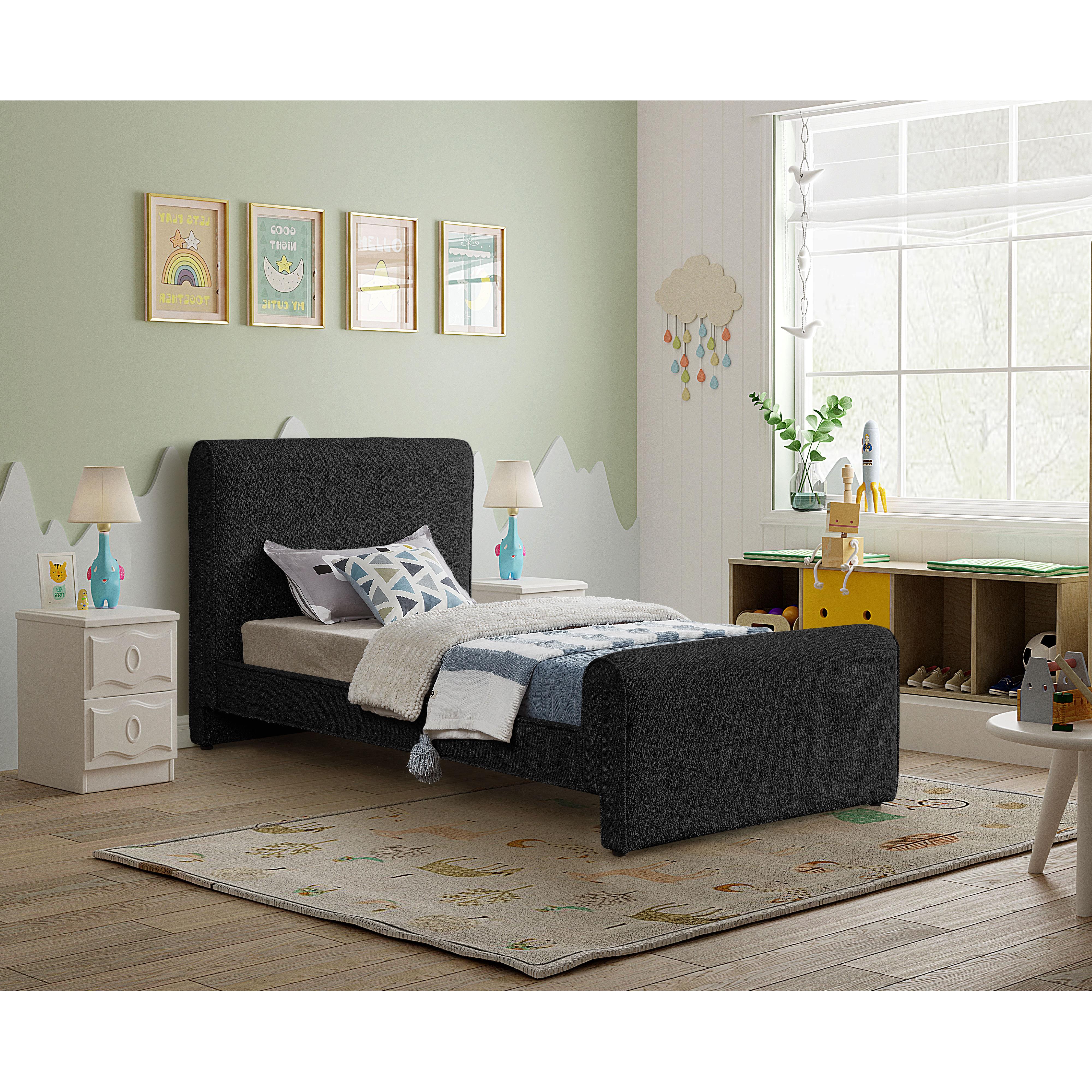 Meridian Stylus Black Boucle Fabric Twin Bed (3 Boxes)