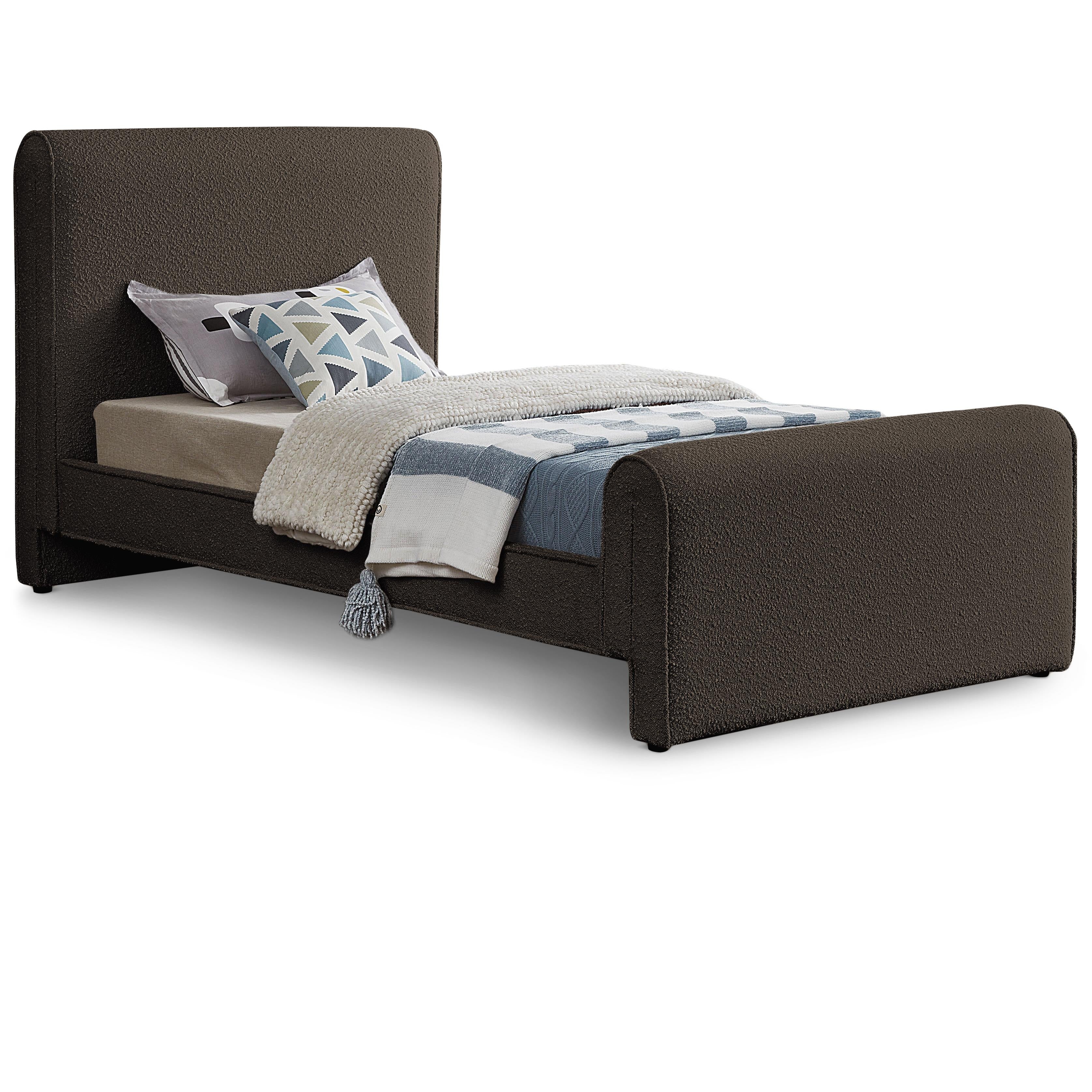 Meridian Stylus Brown Boucle Fabric Twin Bed (3 Boxes)