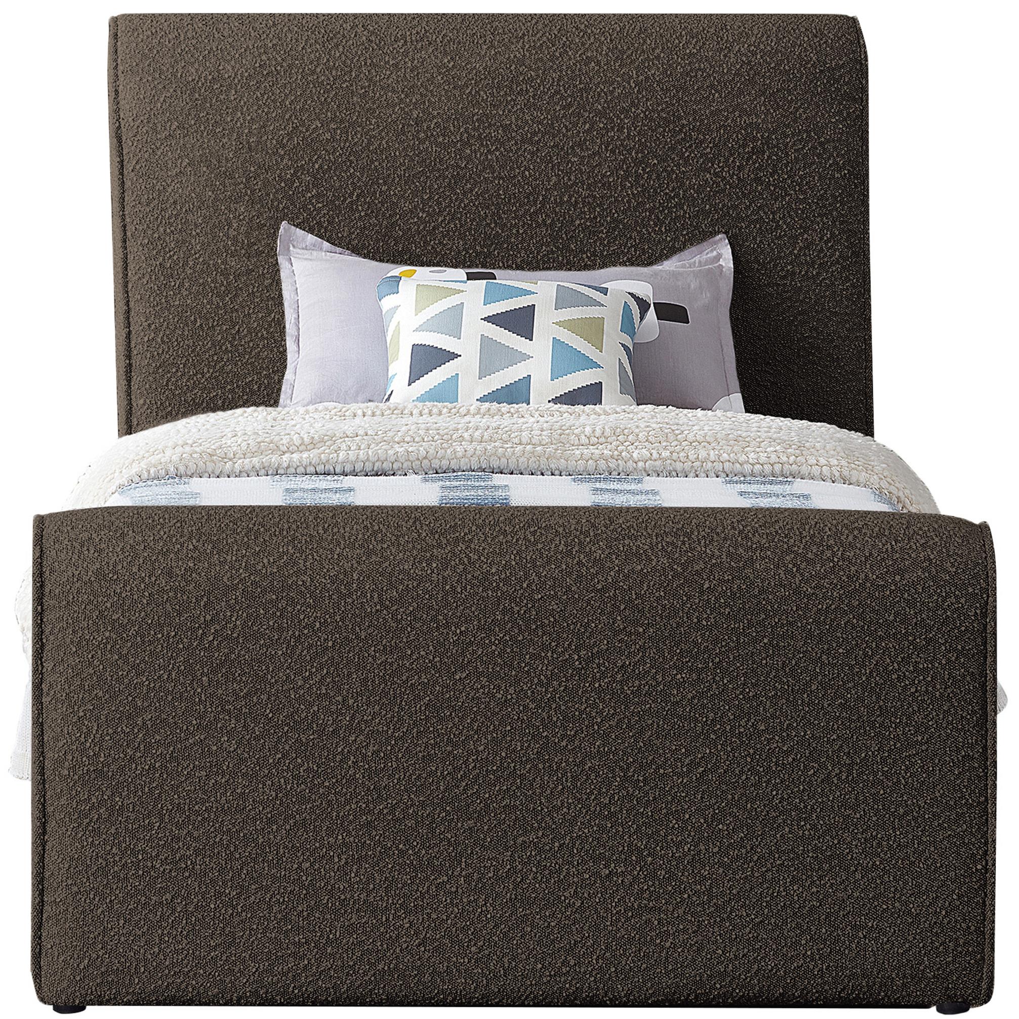 Meridian Stylus Brown Boucle Fabric Twin Bed (3 Boxes)