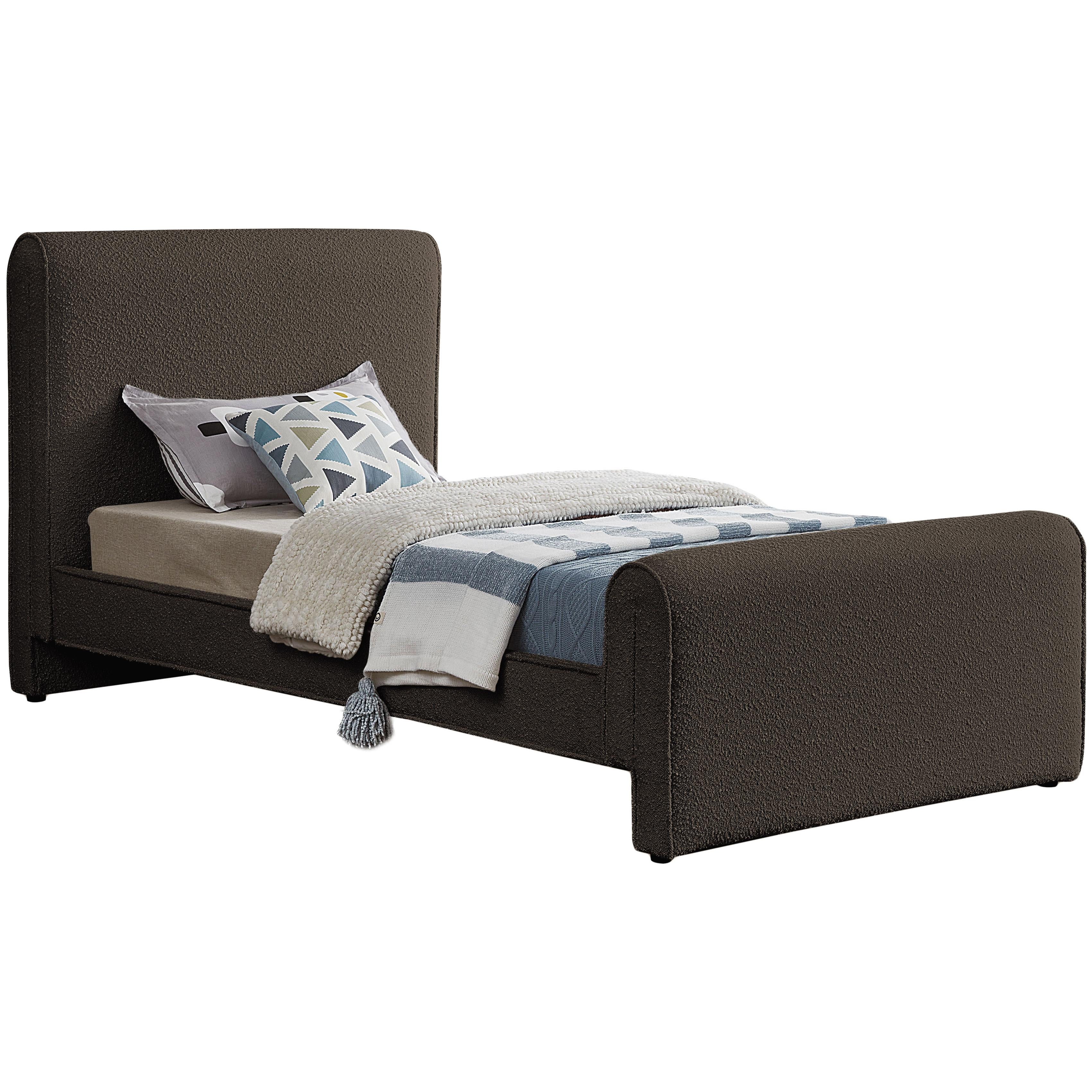 Meridian Stylus Brown Boucle Fabric Twin Bed (3 Boxes)