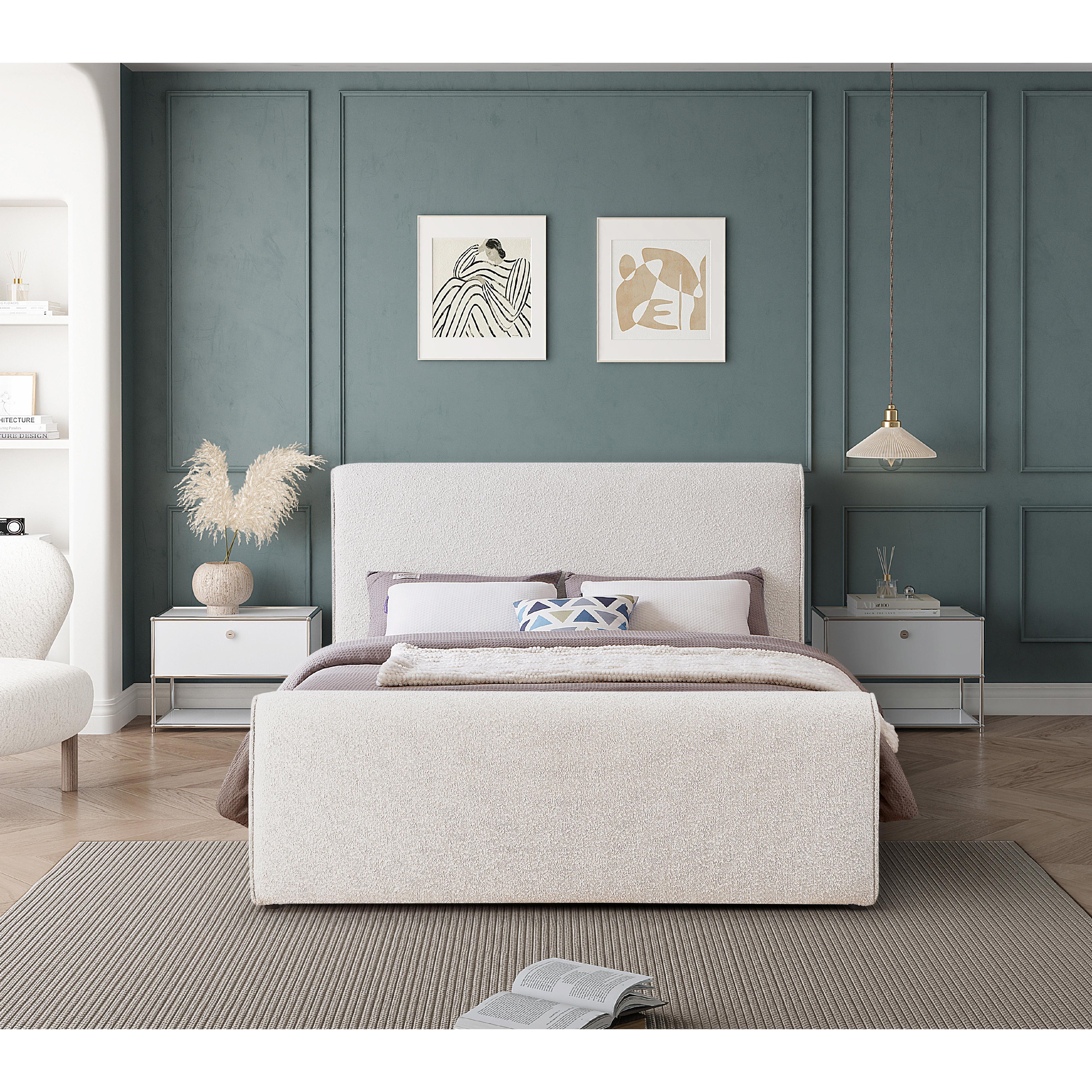 Meridian Stylus Cream Boucle Fabric Full Bed (3 Boxes)