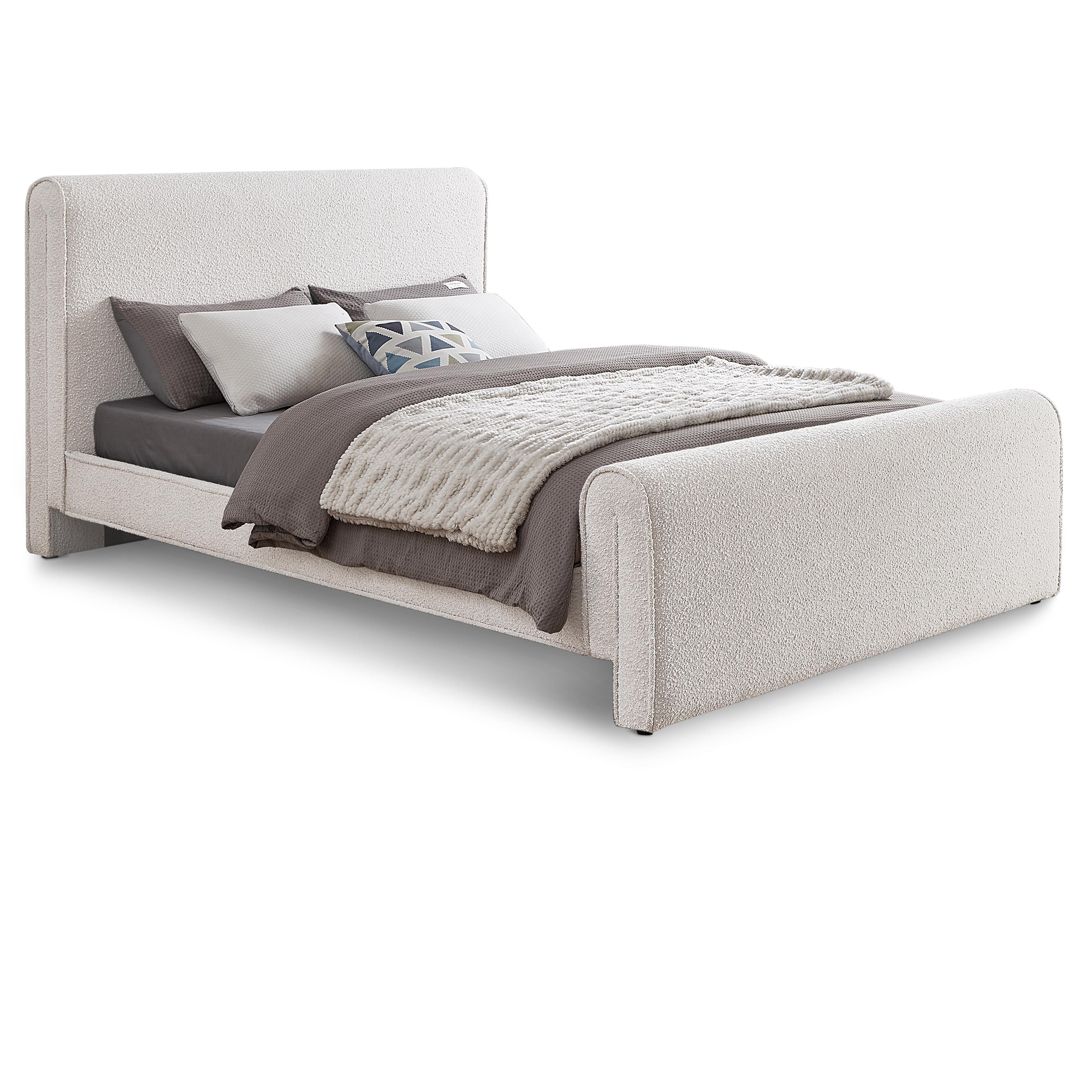 Meridian Stylus Cream Boucle Fabric King Bed (3 Boxes)