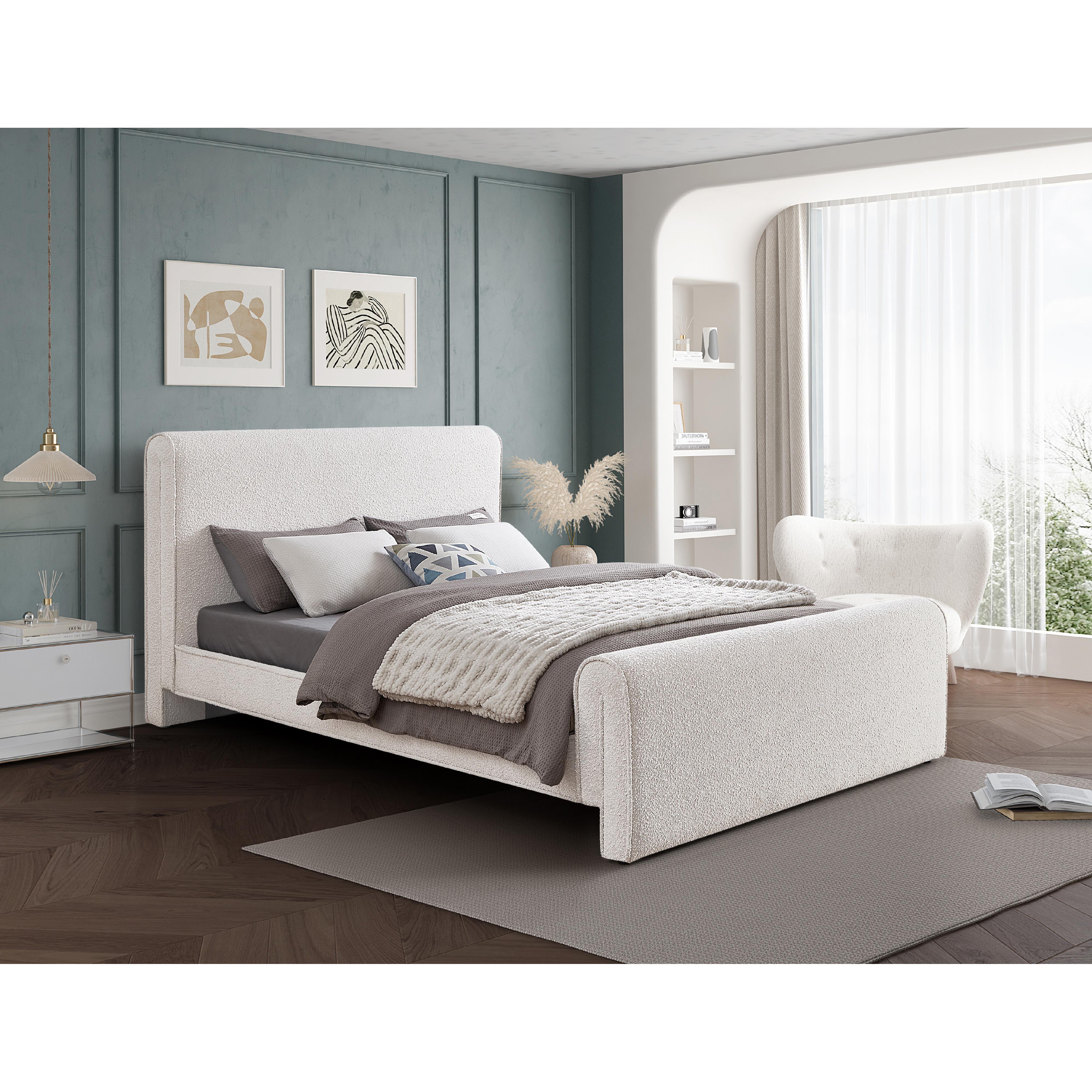 Meridian Stylus Cream Boucle Fabric King Bed (3 Boxes)