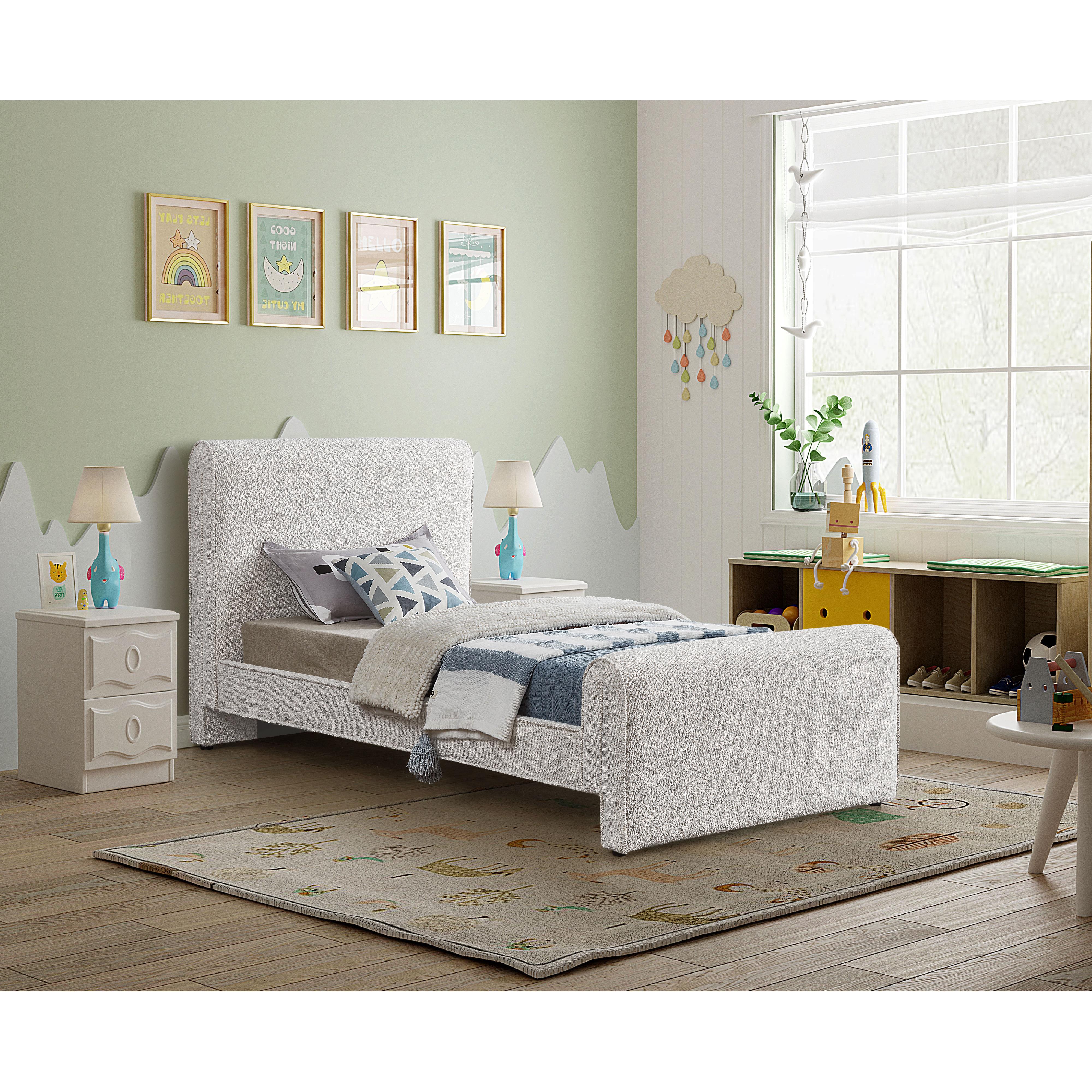 Meridian Stylus Cream Boucle Fabric Twin Bed (3 Boxes)