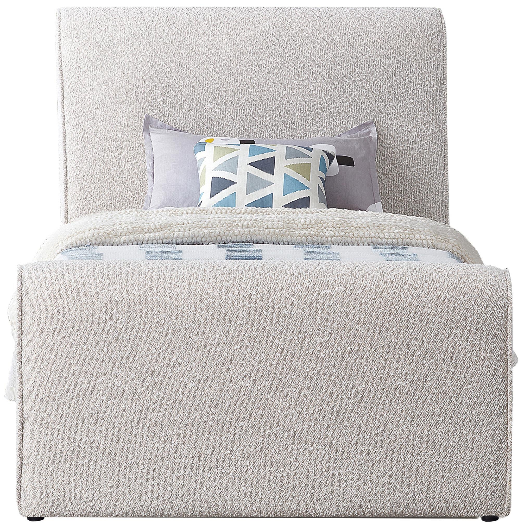 Meridian Stylus Cream Boucle Fabric Twin Bed (3 Boxes)