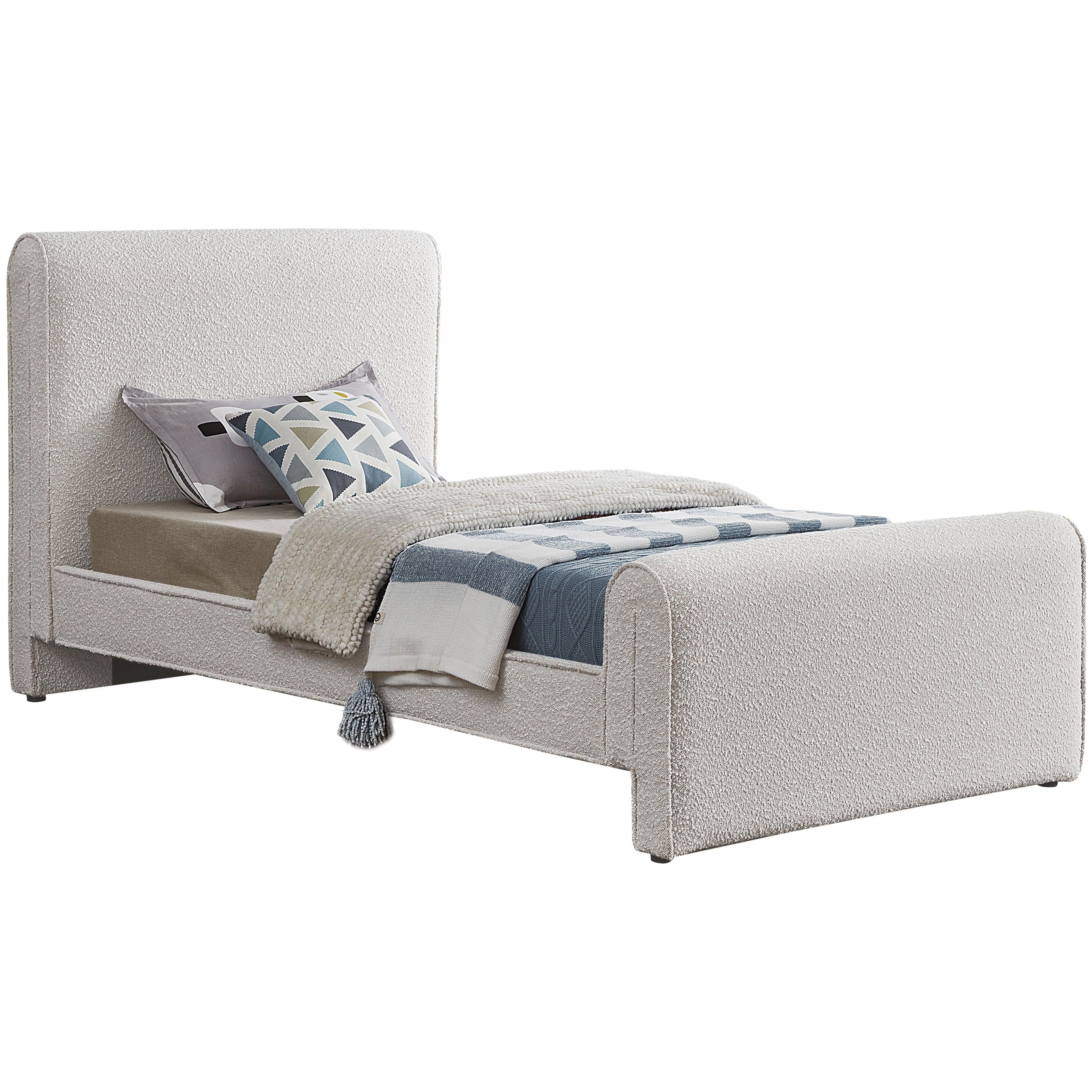 Meridian Stylus Cream Boucle Fabric Twin Bed (3 Boxes)