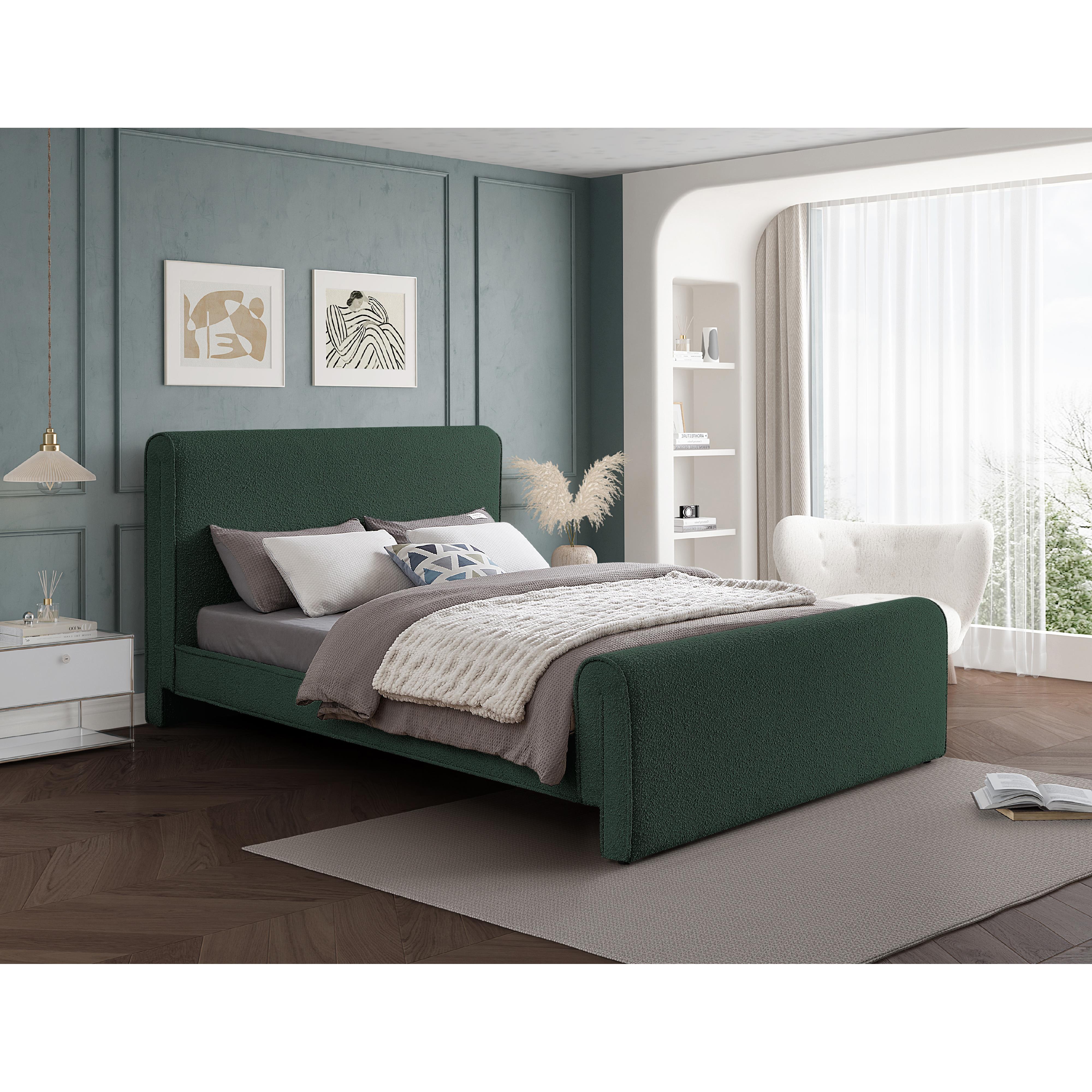 Meridian Stylus Green Boucle Fabric Full Bed (3 Boxes)