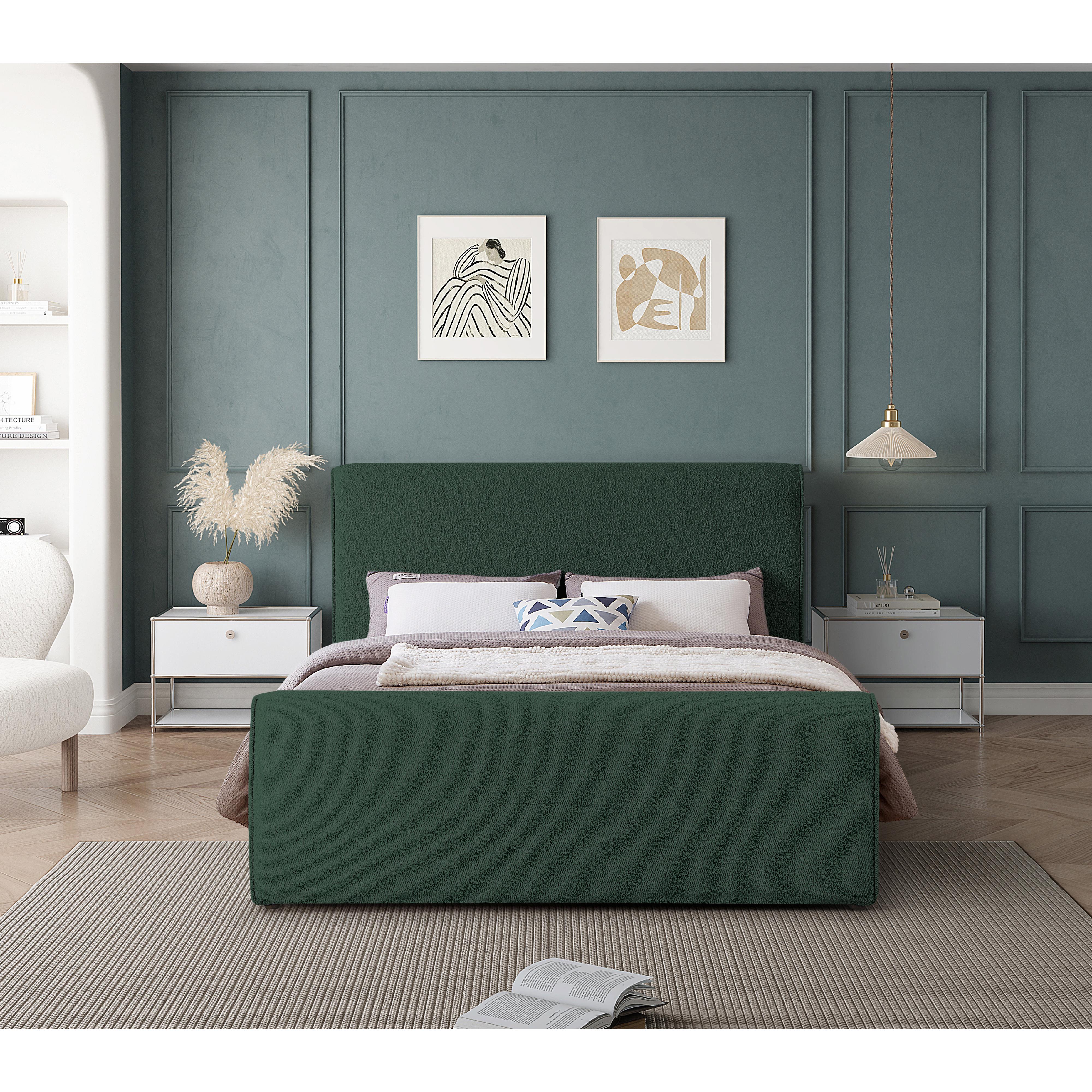 Meridian Stylus Green Boucle Fabric Full Bed (3 Boxes)