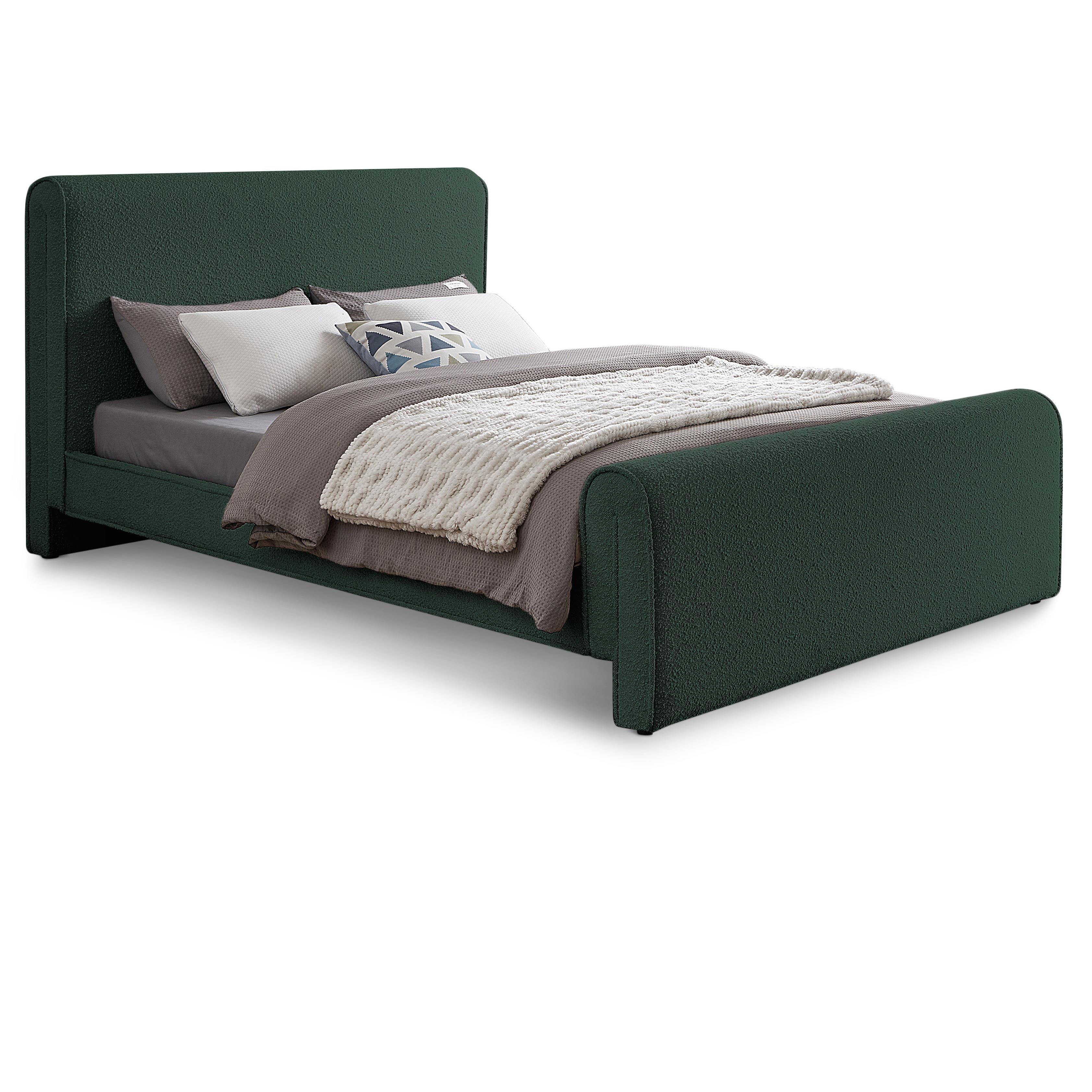 Meridian Stylus Green Boucle Fabric King Bed (3 Boxes)