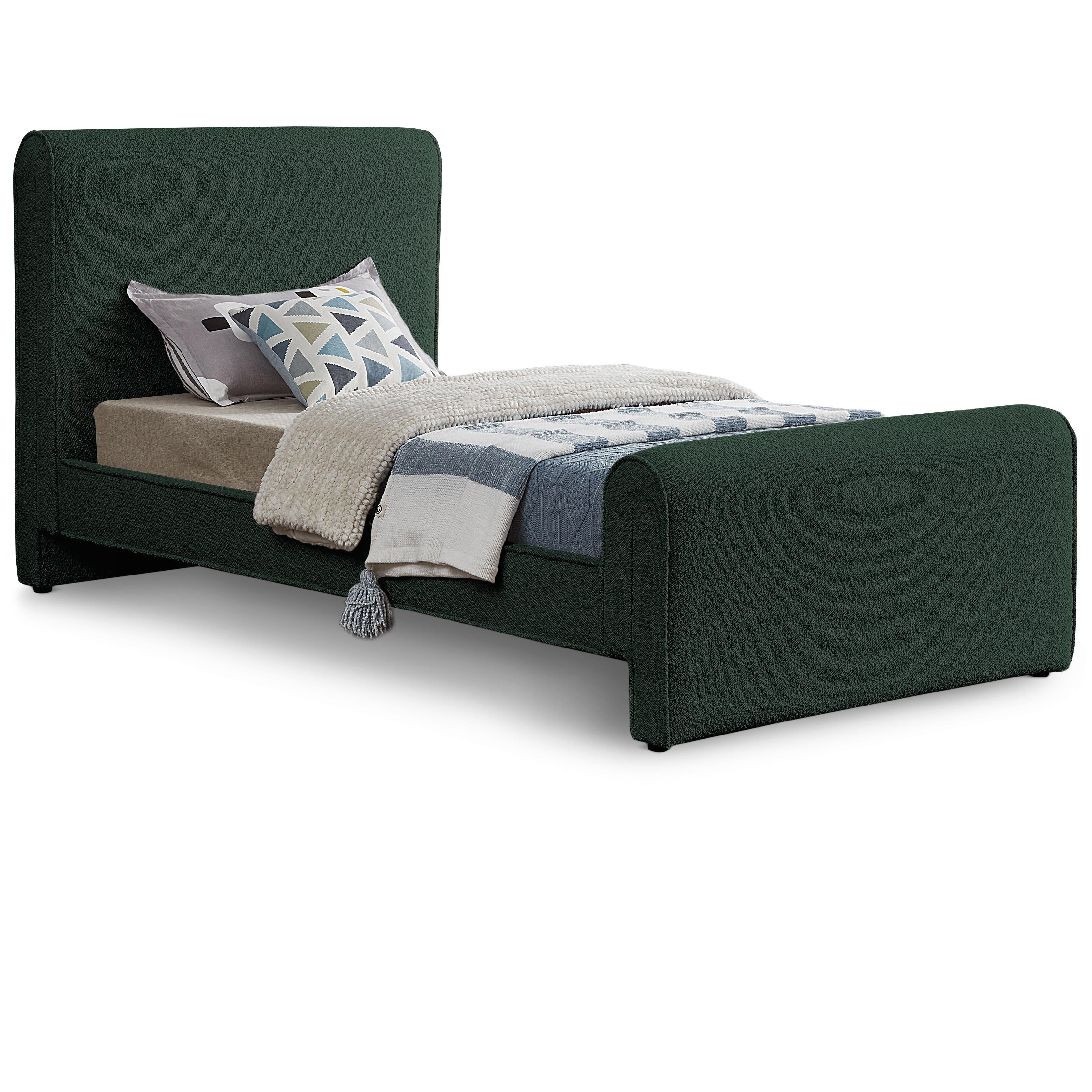 Meridian Stylus Green Boucle Fabric Twin Bed (3 Boxes)