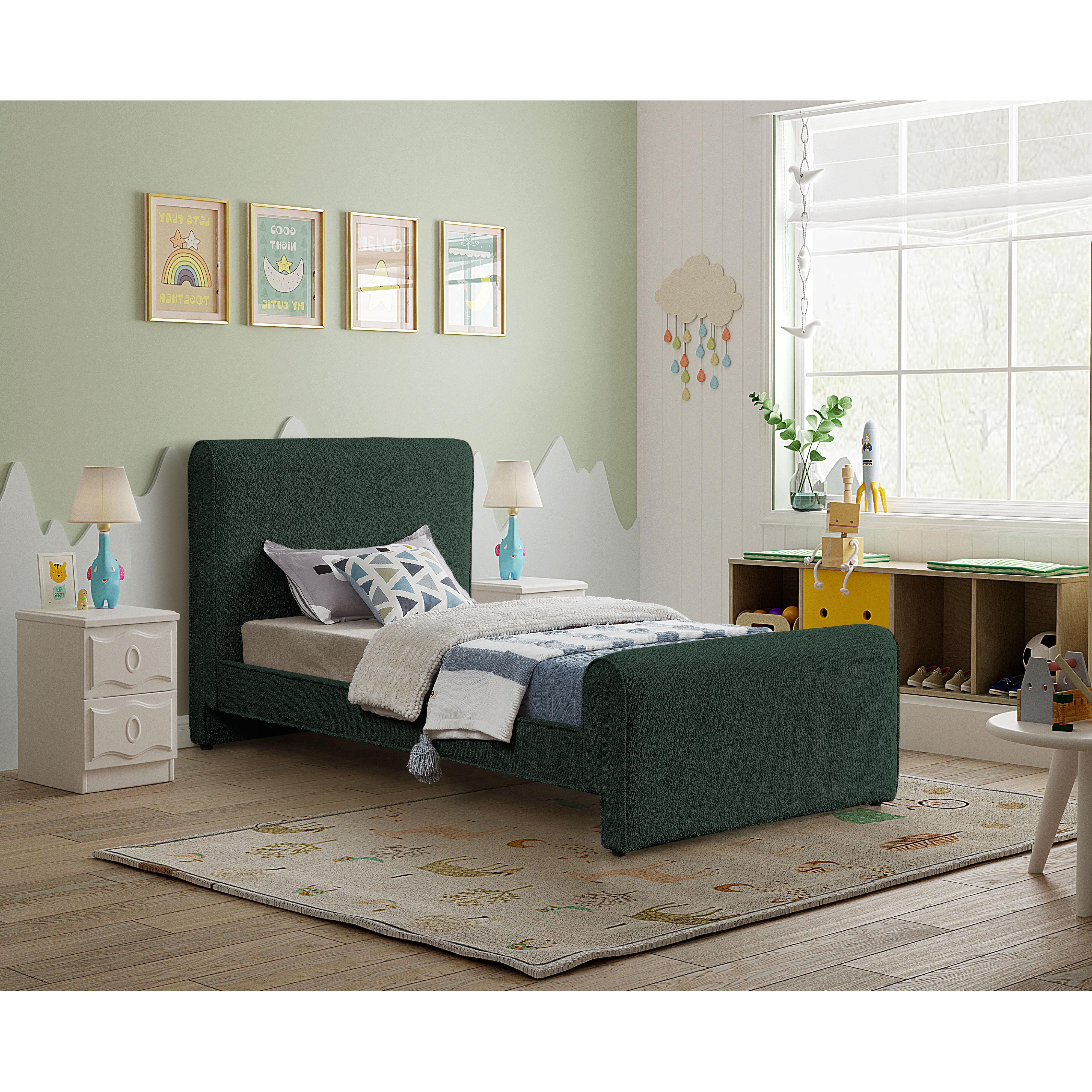 Meridian Stylus Green Boucle Fabric Twin Bed (3 Boxes)