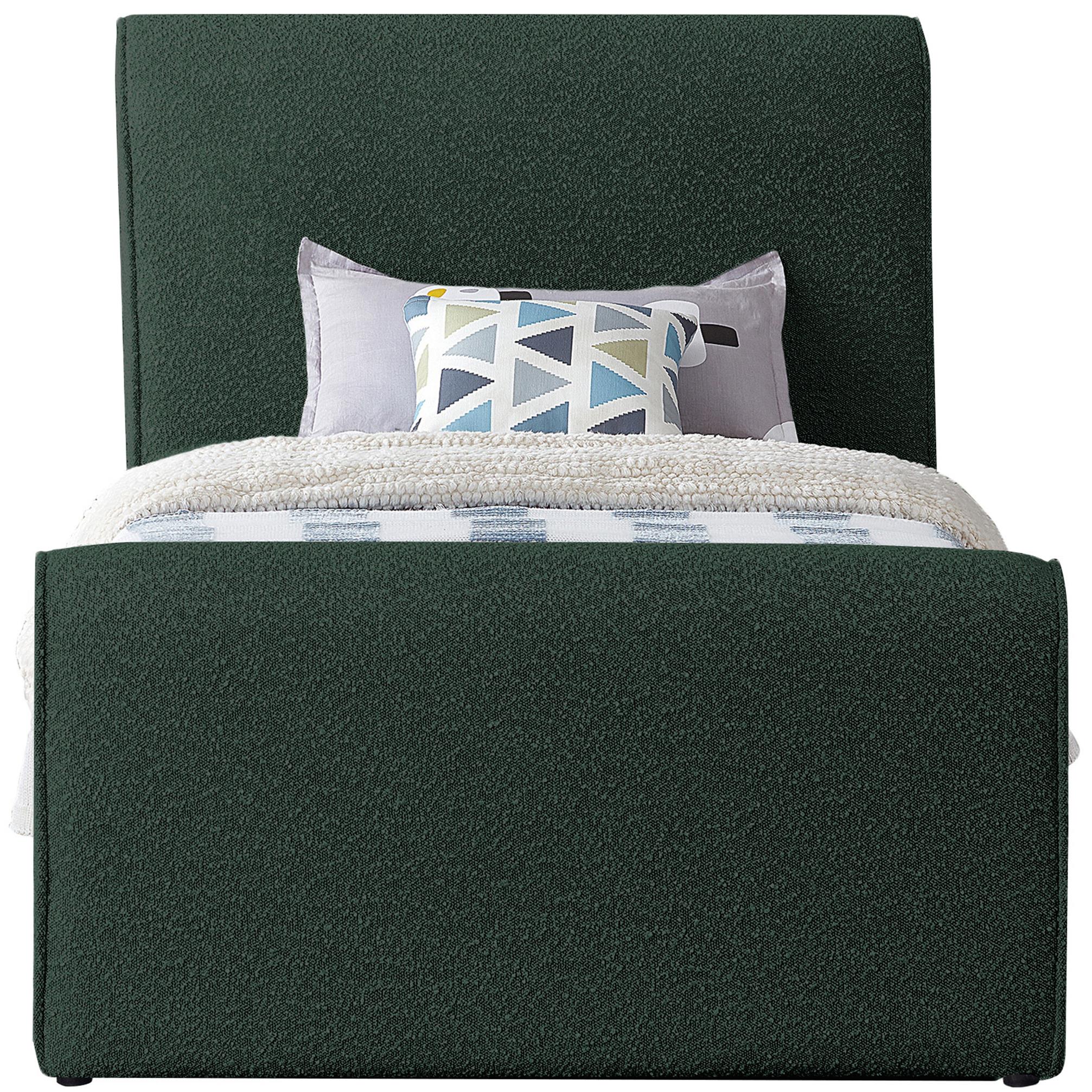 Meridian Stylus Green Boucle Fabric Twin Bed (3 Boxes)