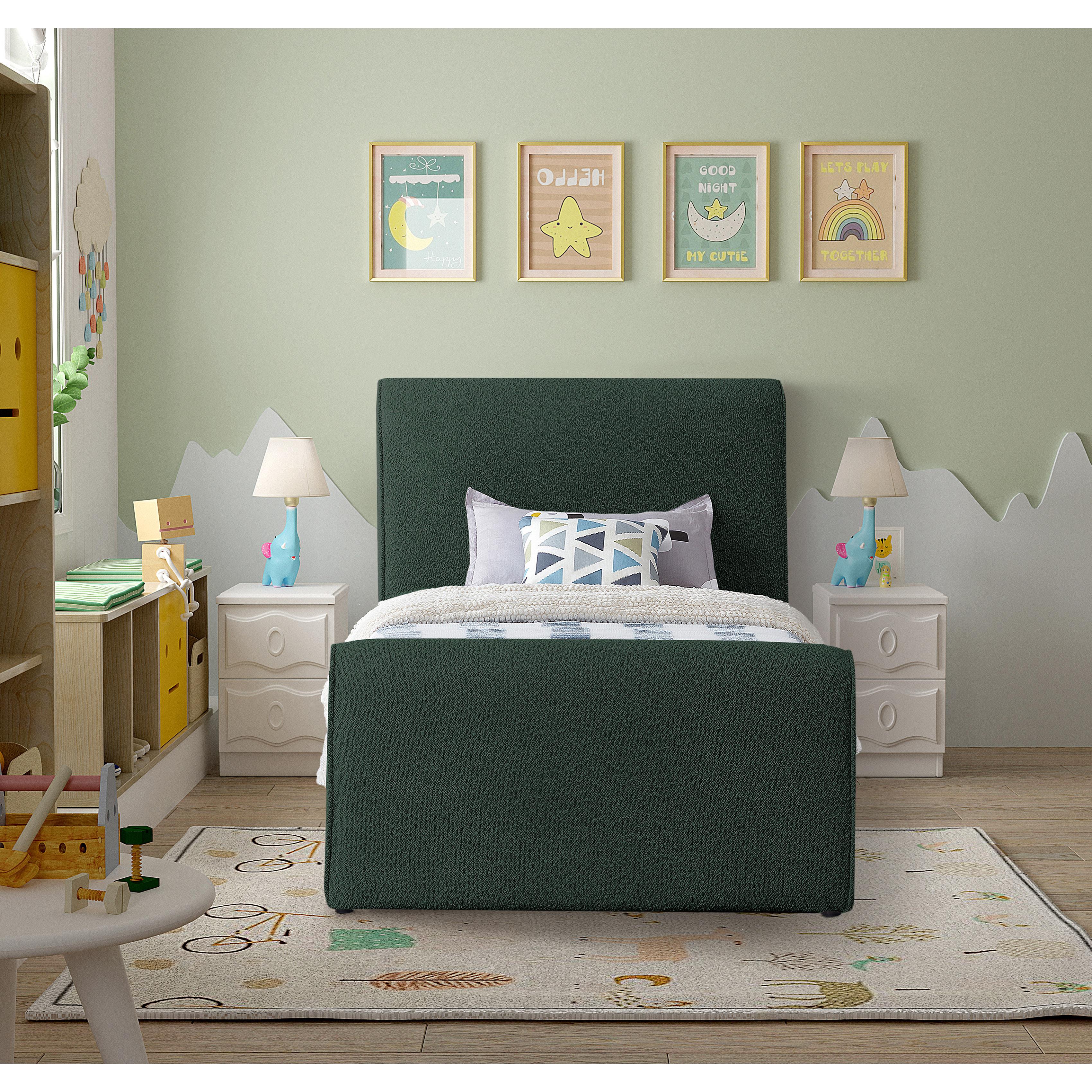 Meridian Stylus Green Boucle Fabric Twin Bed (3 Boxes)